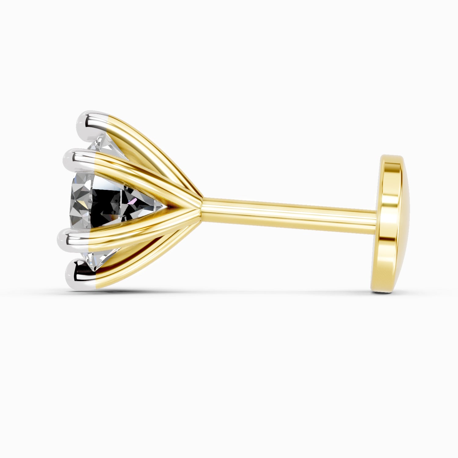 0.15 Carat Round Shape 6 Prong Solitaire Diamond Nose Pin | 14K Yellow Gold-Screw
