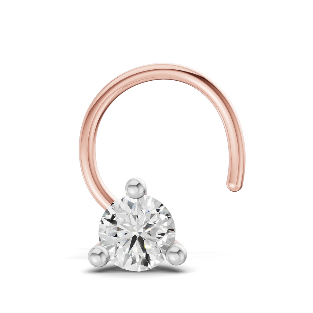 0.1 Carat Lab Grown Diamond Classic Trio-Prong Nosepin | 14K Rose Gold (Wire)