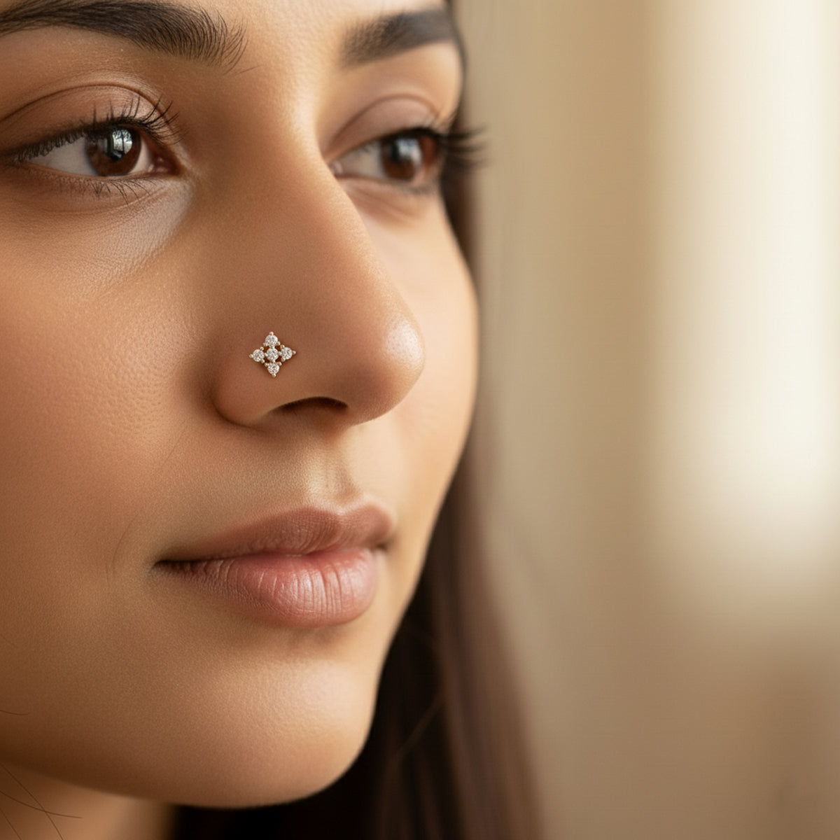 0.08 Carat Lab Grown Diamond Celestia Cluster  Nosepin | 14K Yellow Gold (Wire)