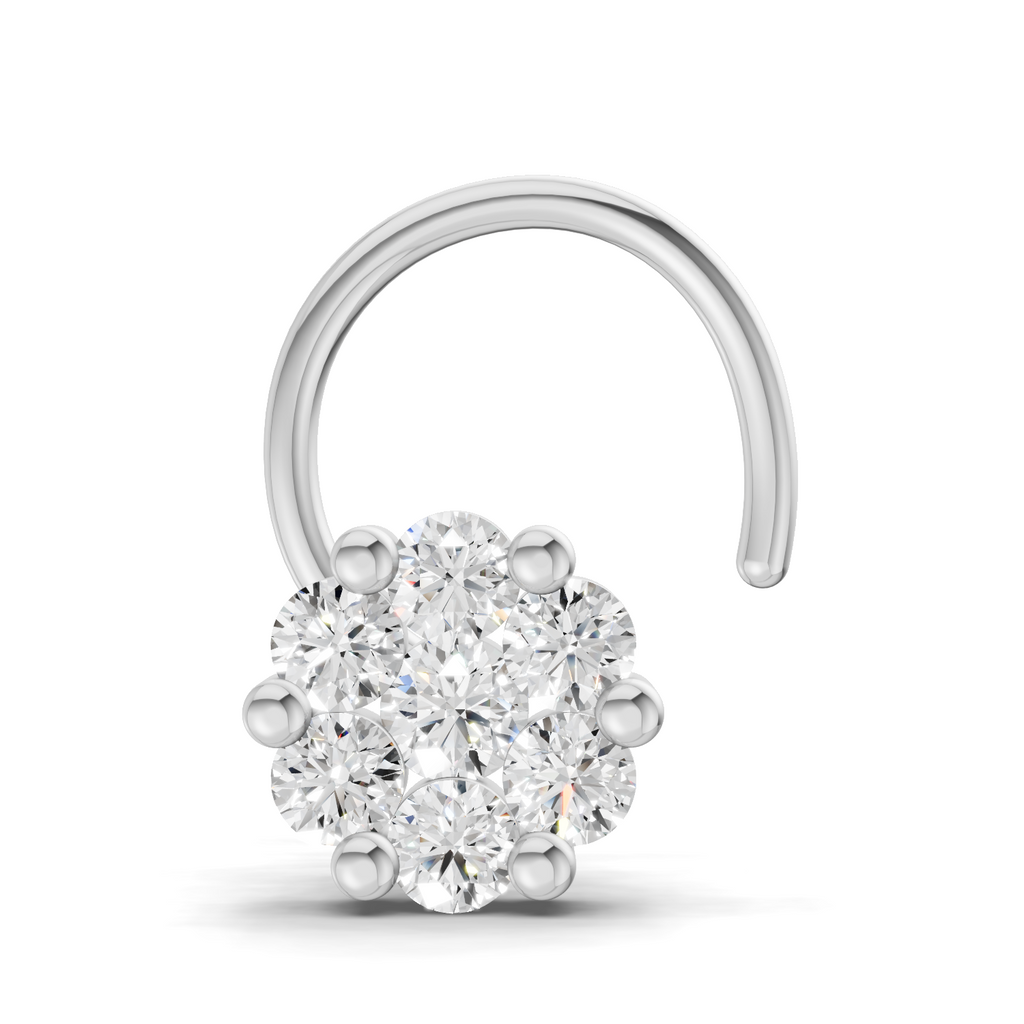 0.18 Carat Lab Grown Diamond Delicate Petal Cluster Nosepin | 14K White Gold (Wire)