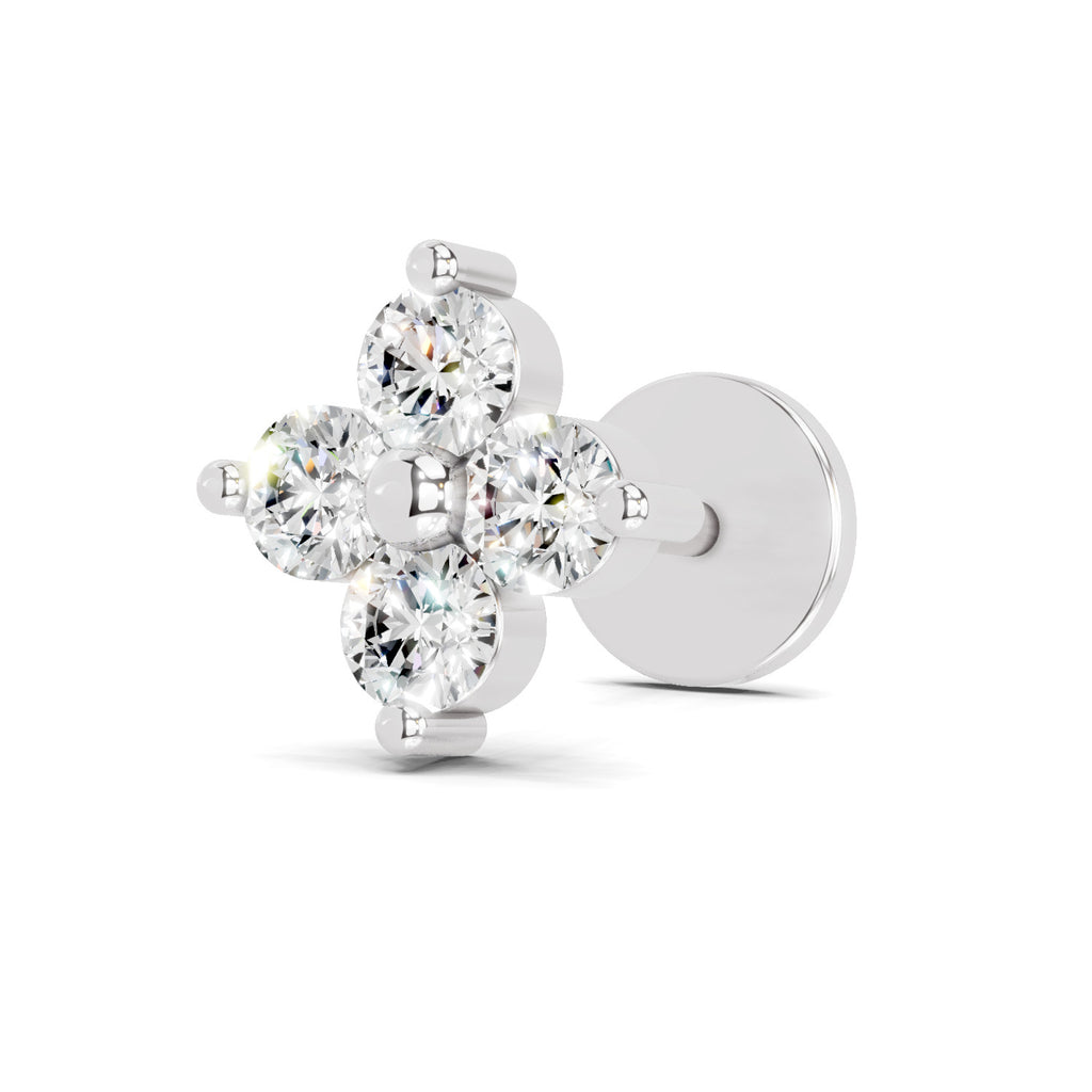 0.1 Carat Lab Grown Diamond Round Shape Cluster Nosepin | 14K White Gold (Screw)