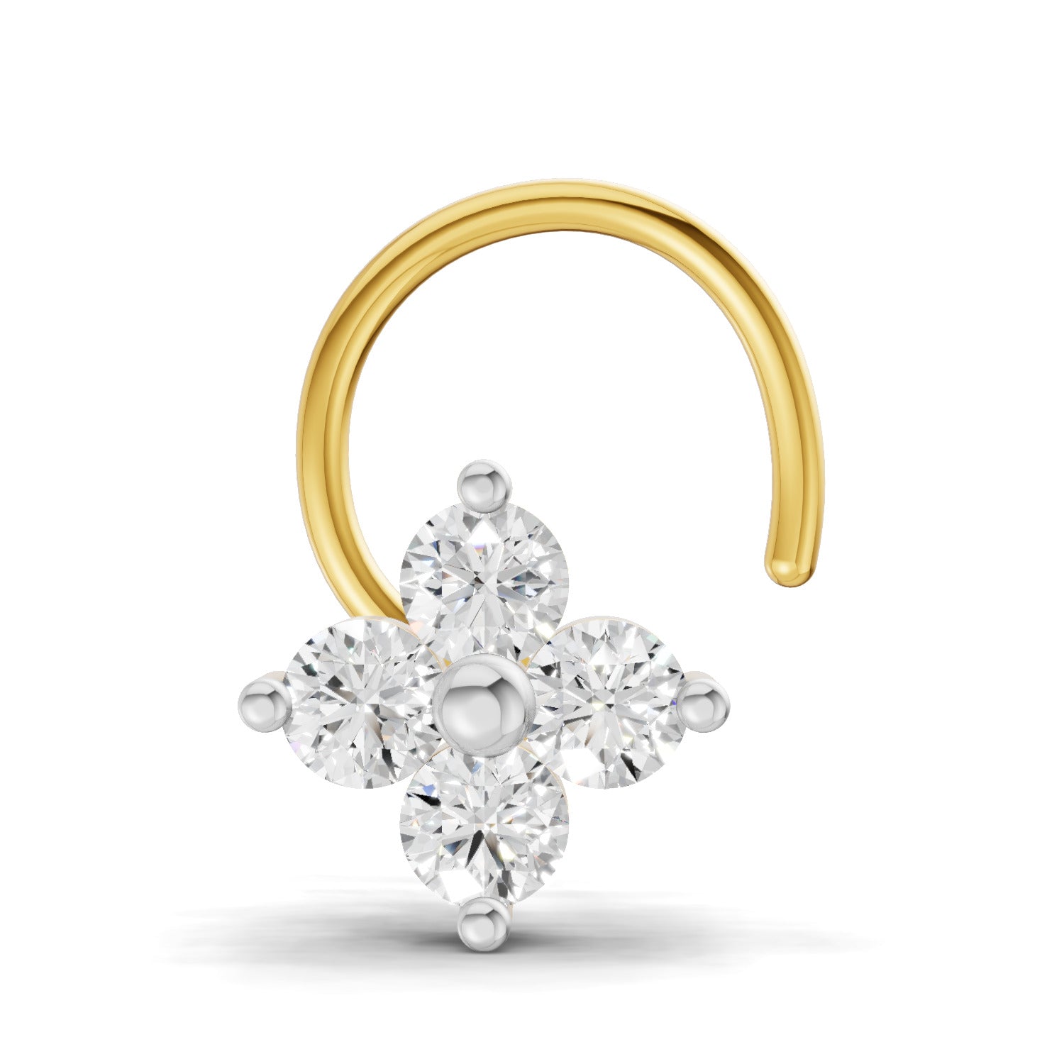 0.1 Carat Lab Grown Diamond Round Shape Cluster Nosepin | 14K Yellow Gold (Wire)
