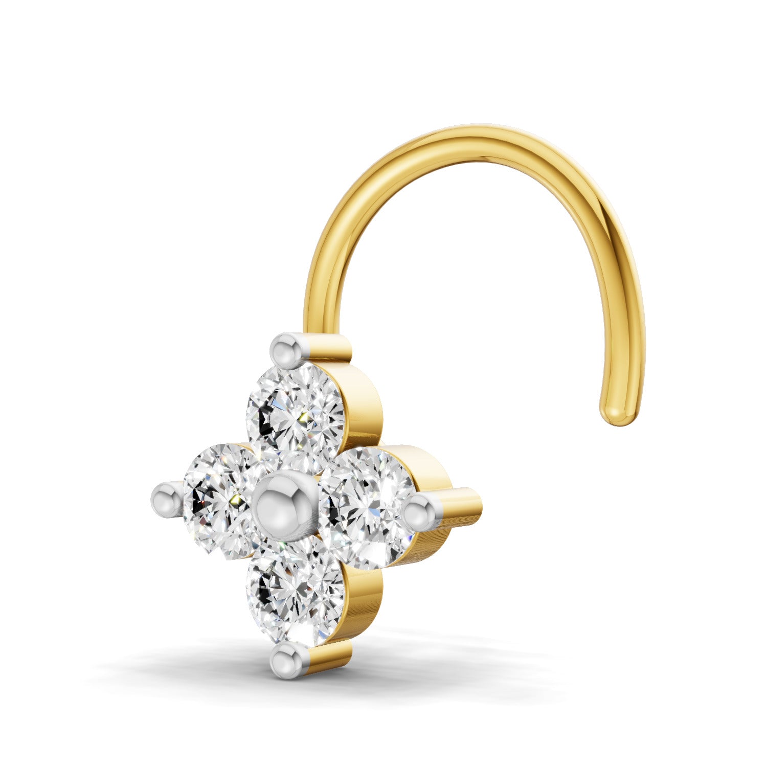 0.1 Carat Lab Grown Diamond Round Shape Cluster Nosepin | 14K Yellow Gold (Wire)