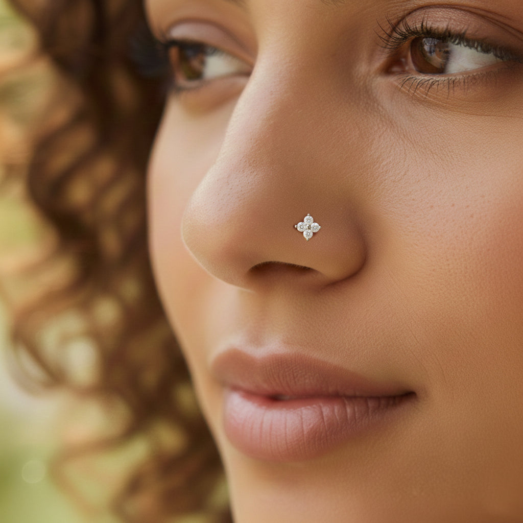 0.1 Carat Lab Grown Diamond Round Shape Cluster Nosepin | 14K Yellow Gold (Wire)