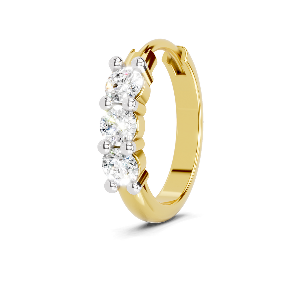 0.11 Carat Lab Grown Diamond Trio Stone Nosepin | 14K Yellow Gold (Screw)