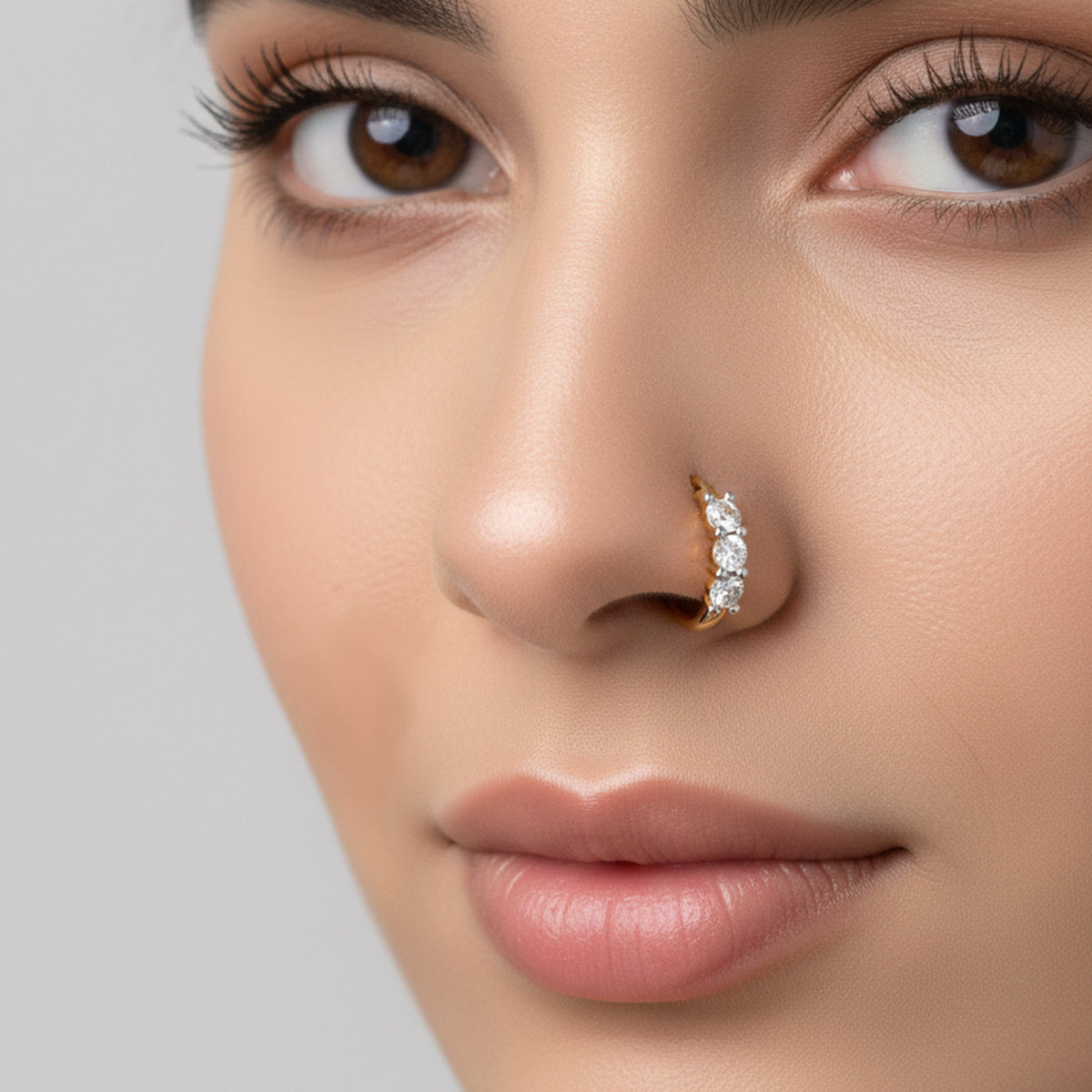 0.11 Carat Lab Grown Diamond Trio Stone Nosepin | 14K Yellow Gold (Screw)
