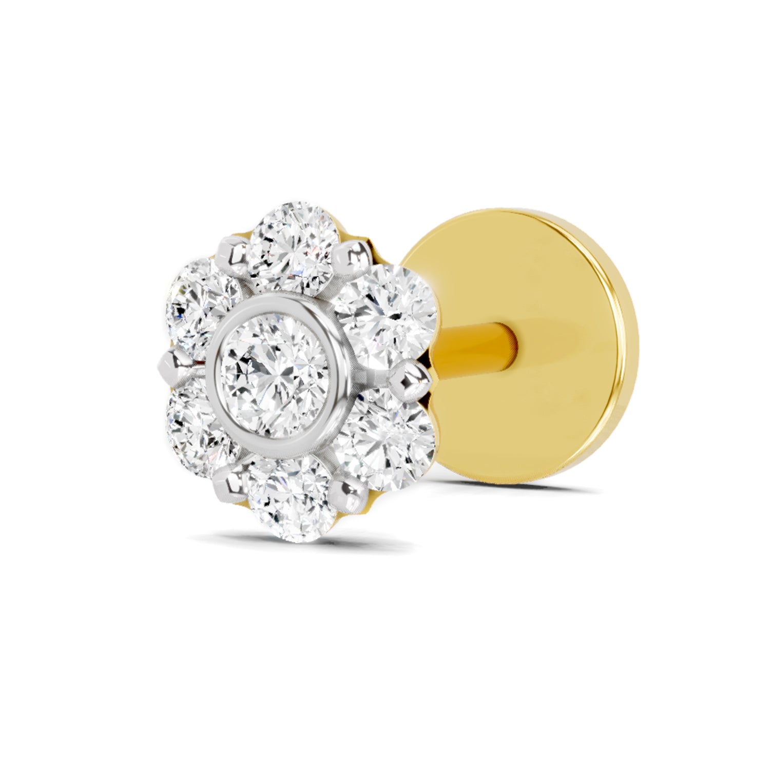 0.11 Ct Floral Stud Round Shape Nose Pin | 14K Yellow Gold