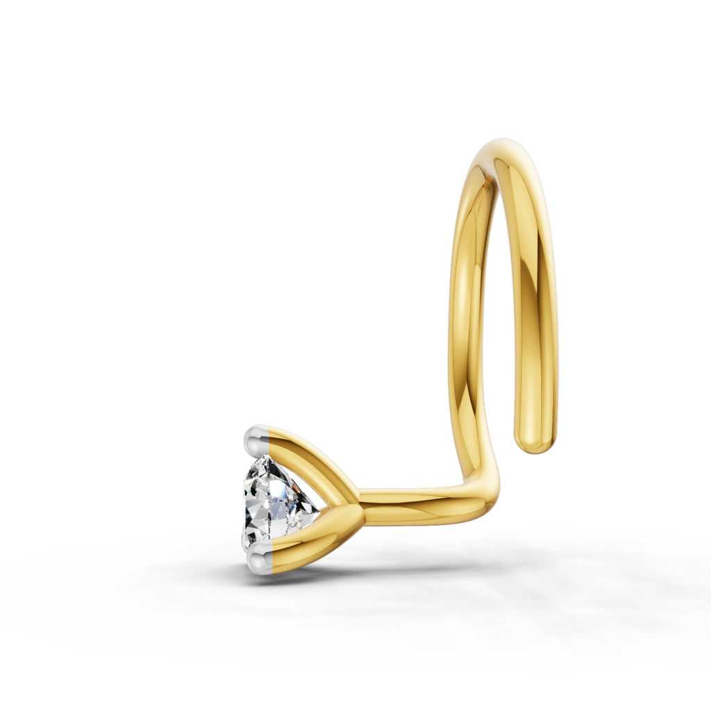 0.04 Ct Round Shape Soilitaire Diamond Nose Pin | 14K Yellow Gold