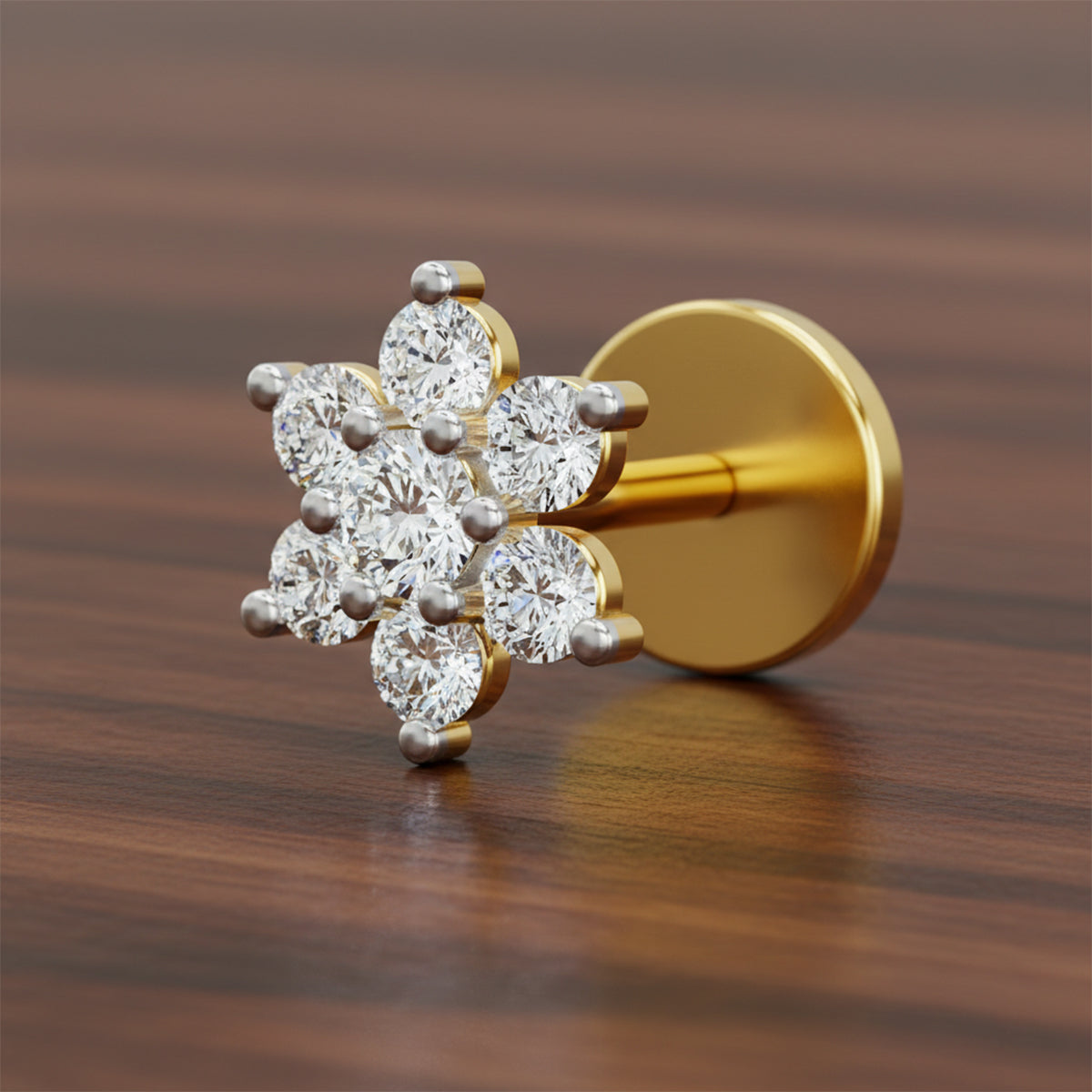 0.11 Ct Round Shape Nose Pin | 14K Yellow Gold
