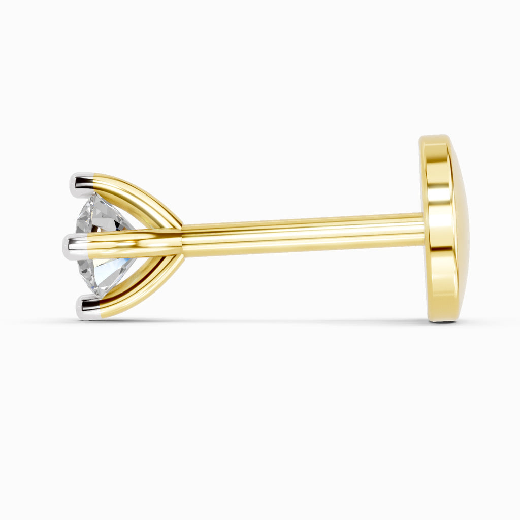 0.03 Carat Round Shape 4 Prong Solitaire Diamond Nose Pin | 14K Yellow Gold-Screw