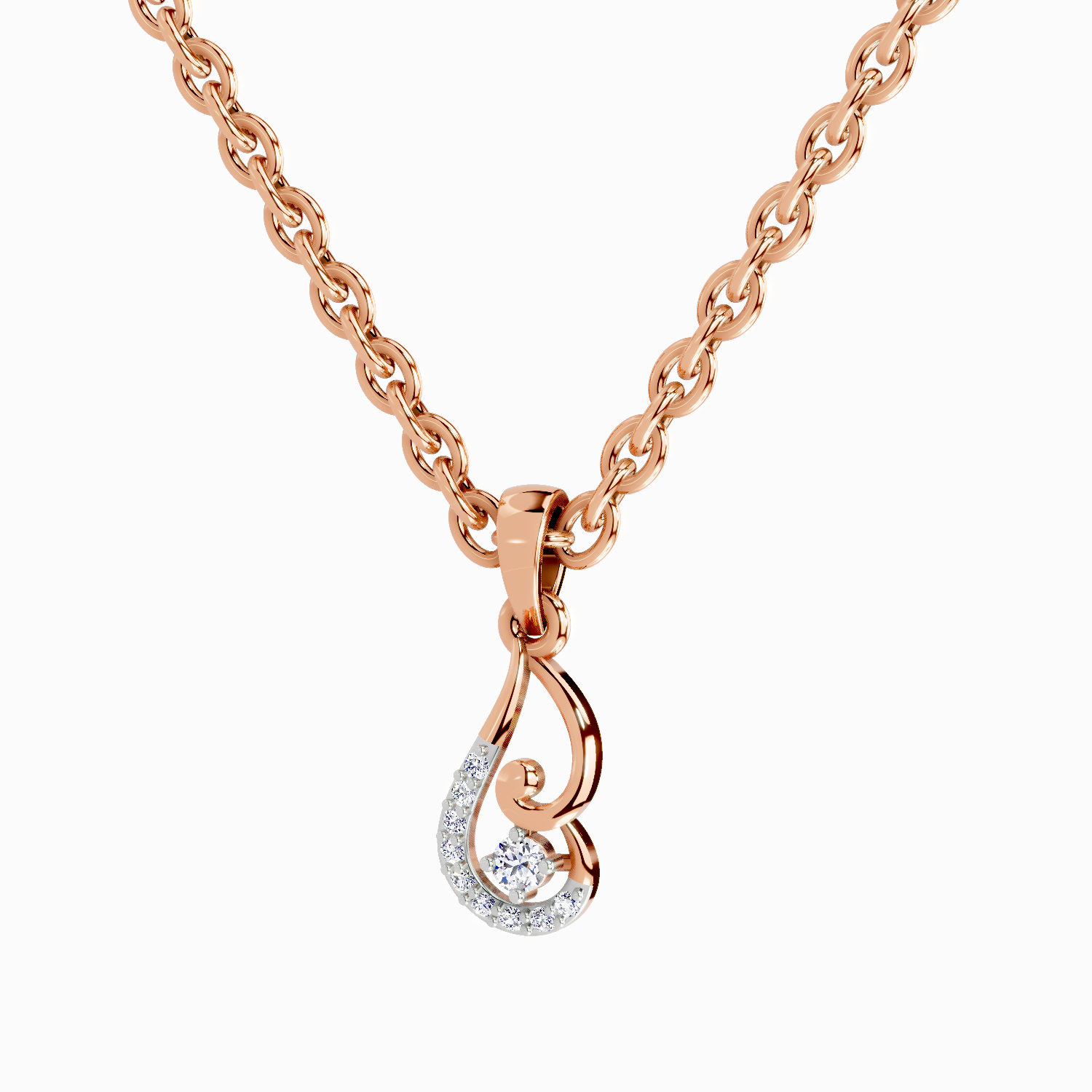 0.04 Carat Round Shape Luminous Curve Pendant | 14K Rose Gold