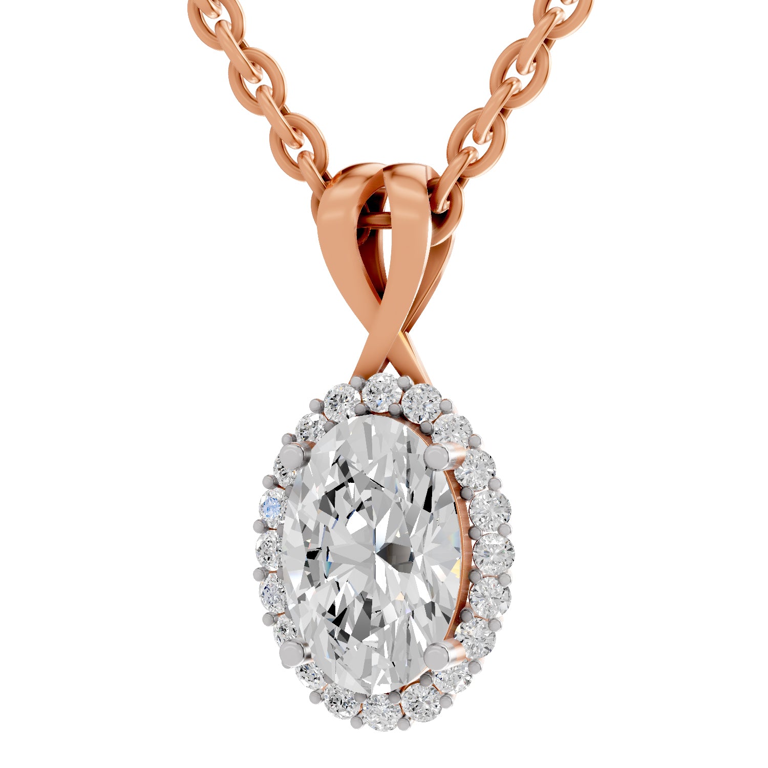 2.23 Ct Oval Shape Halo Diamond Pendant | 14K Rose Gold