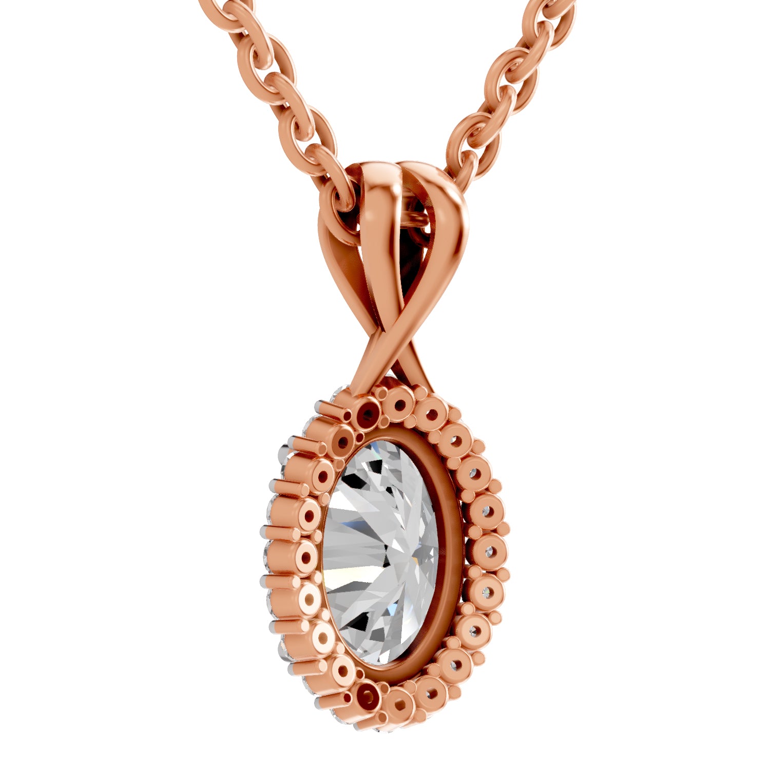 2.23 Ct Oval Shape Halo Diamond Pendant | 14K Rose Gold