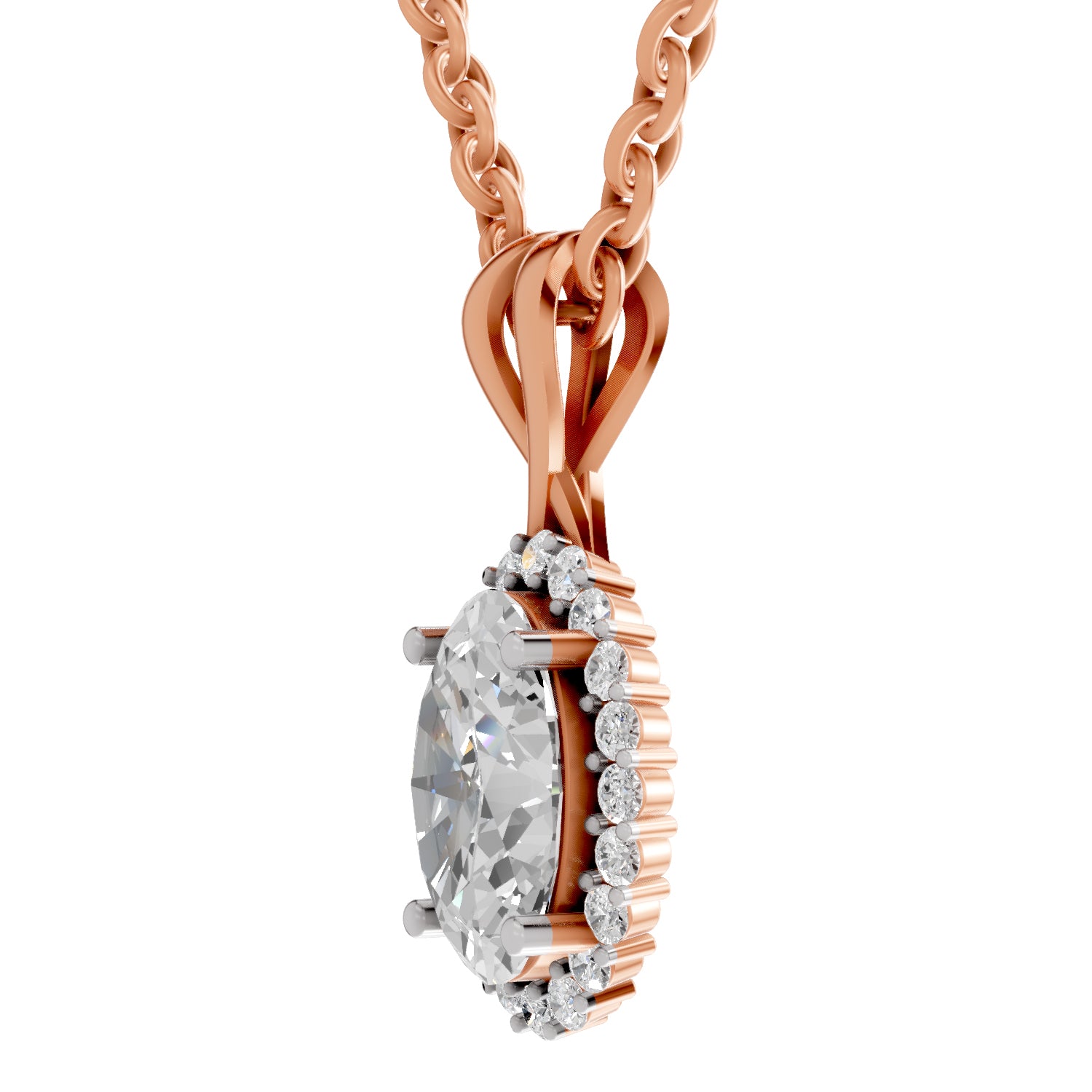 2.23 Ct Oval Shape Halo Diamond Pendant | 14K Rose Gold