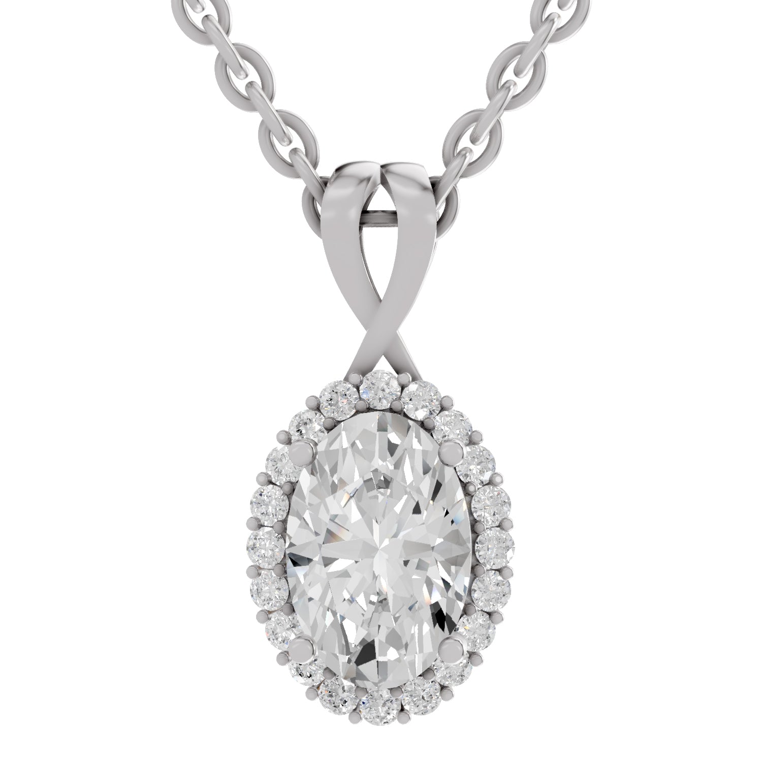 2.23 Ct Oval Shape Halo Diamond Pendant | 14K White Gold