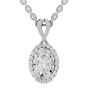 2.23 Ct Oval Shape Halo Diamond Pendant | 14K White Gold