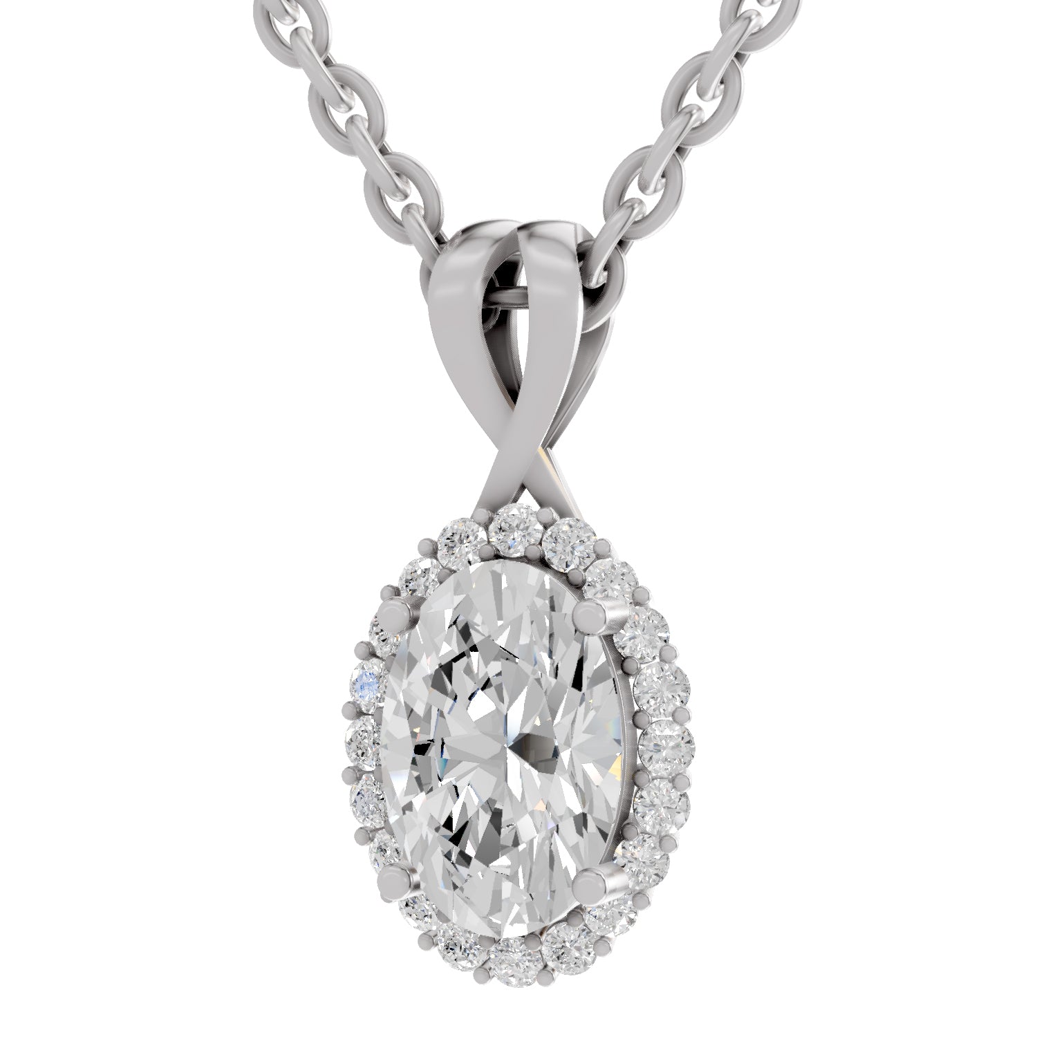 2.23 Ct Oval Shape Halo Diamond Pendant | 14K White Gold