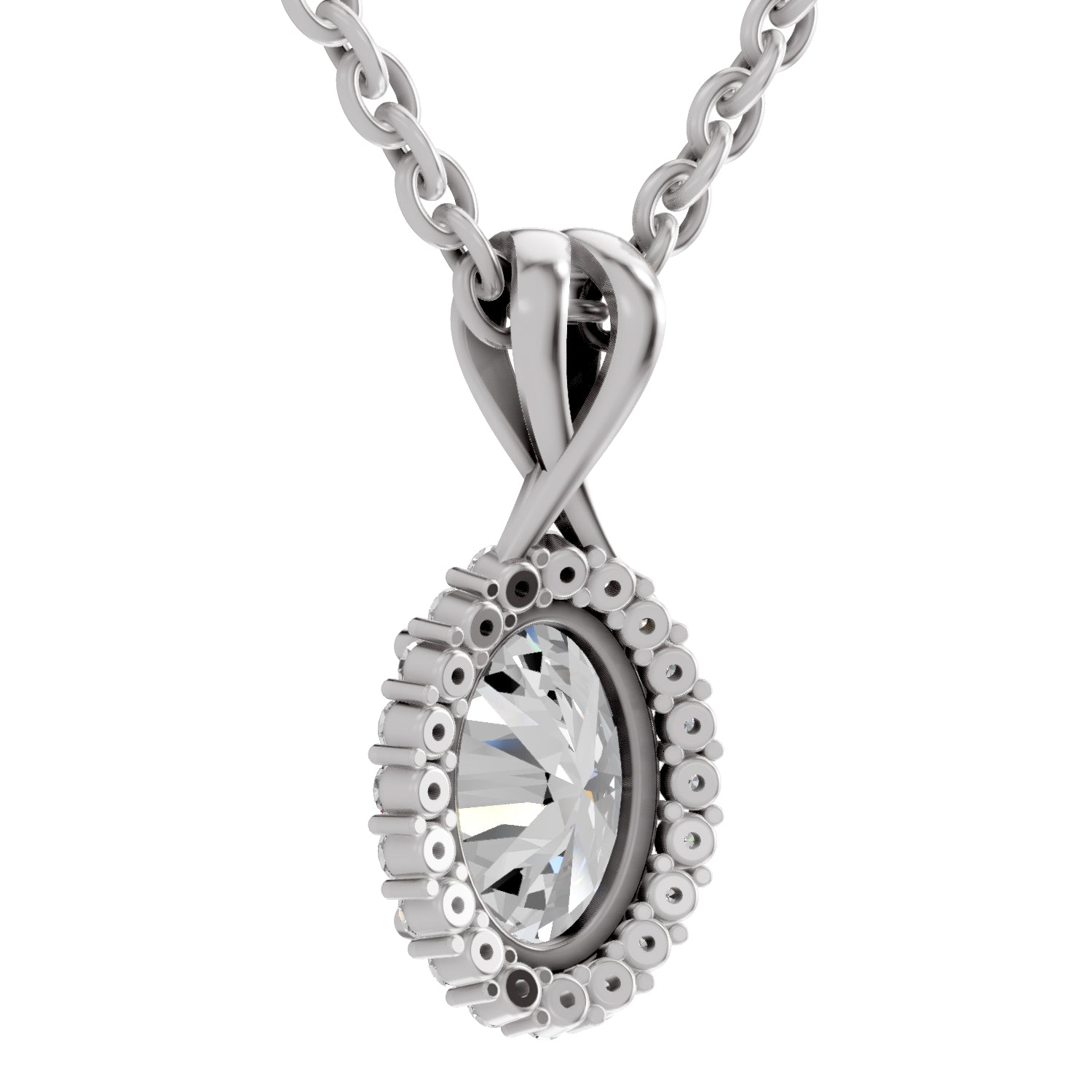 2.23 Ct Oval Shape Halo Diamond Pendant | 14K White Gold
