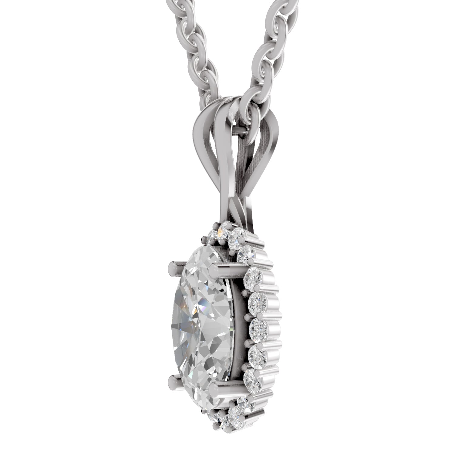 2.23 Ct Oval Shape Halo Diamond Pendant | 14K White Gold
