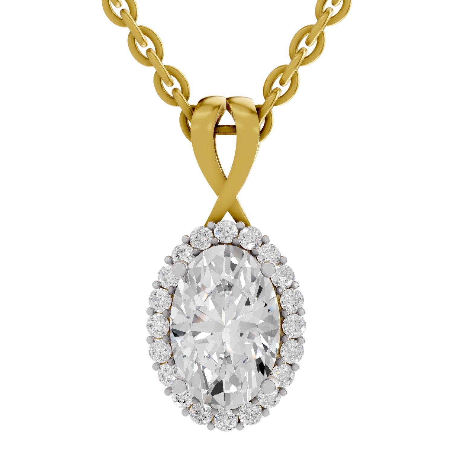 2.23 Ct Oval Shape Halo Diamond Pendant | 14K Yellow Gold