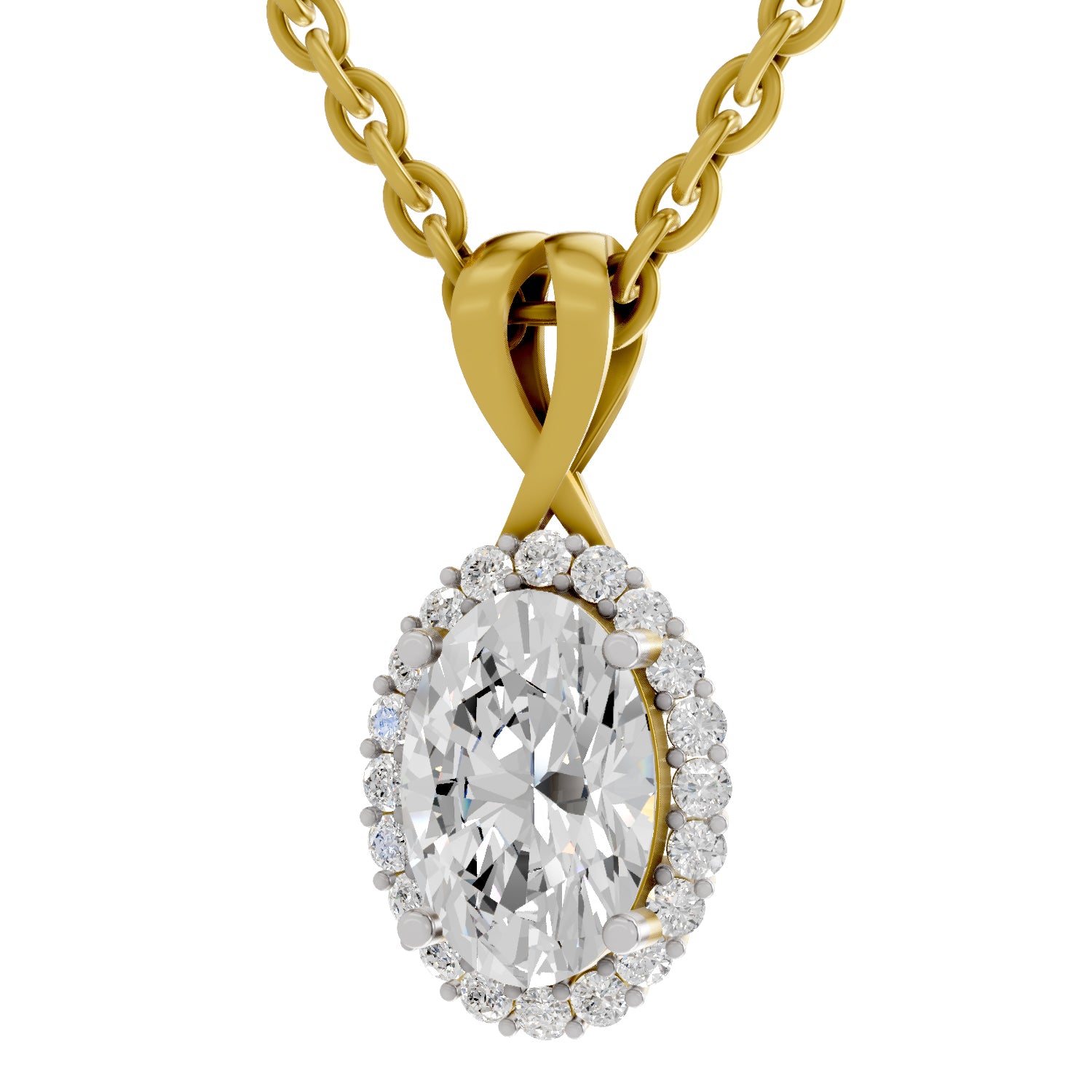 2.23 Ct Oval Shape Halo Diamond Pendant | 14K Yellow Gold