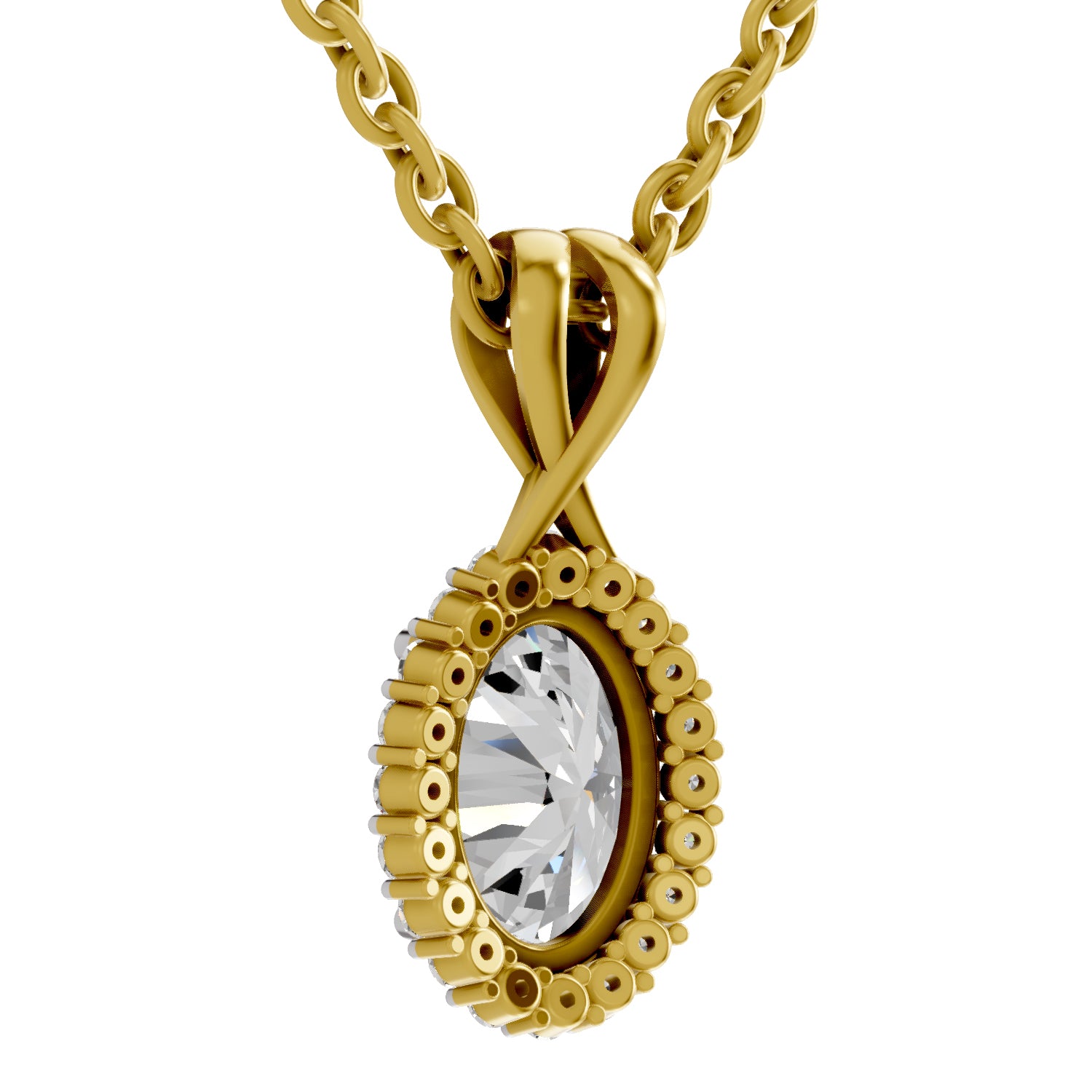 2.23 Ct Oval Shape Halo Diamond Pendant | 14K Yellow Gold