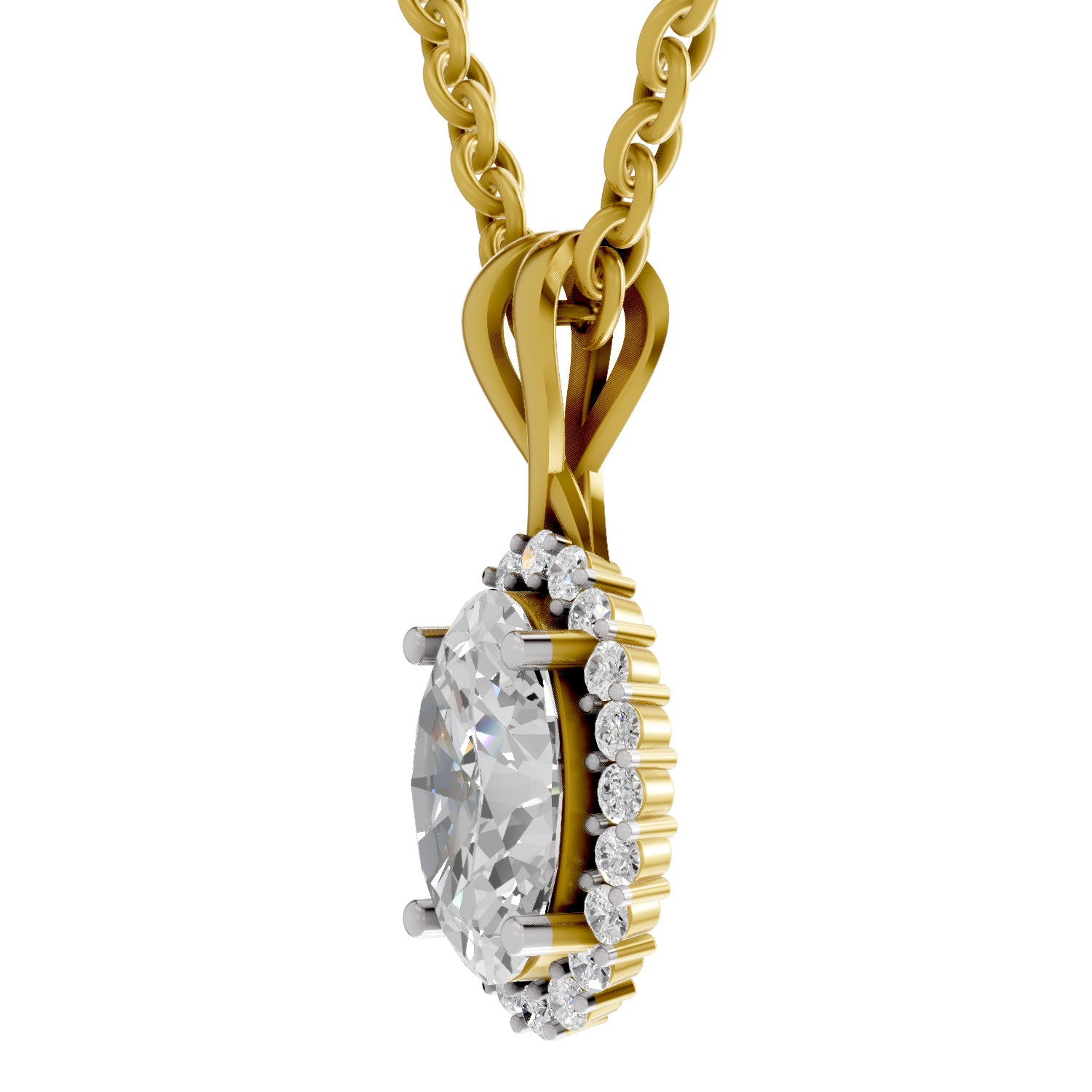 2.23 Ct Oval Shape Halo Diamond Pendant | 14K Yellow Gold