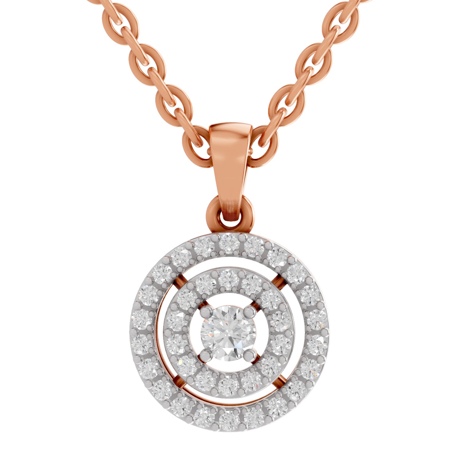 0.28 Ct Round Shape Double Halo Diamond Pendant | 14K Rose Gold