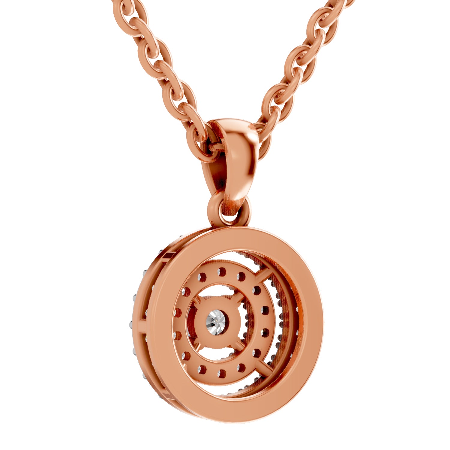 0.28 Ct Round Shape Double Halo Diamond Pendant | 14K Rose Gold