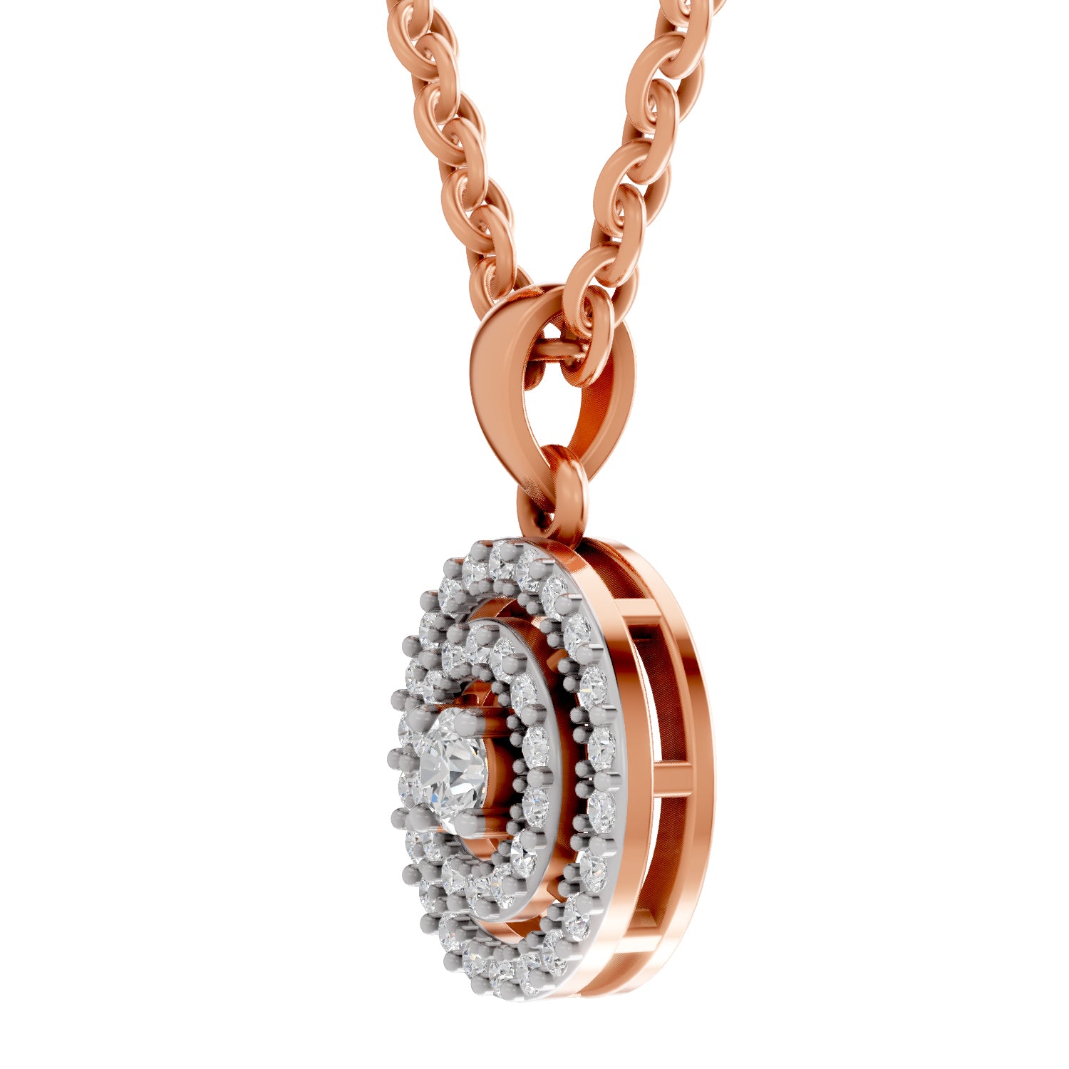 0.28 Ct Round Shape Double Halo Diamond Pendant | 14K Rose Gold