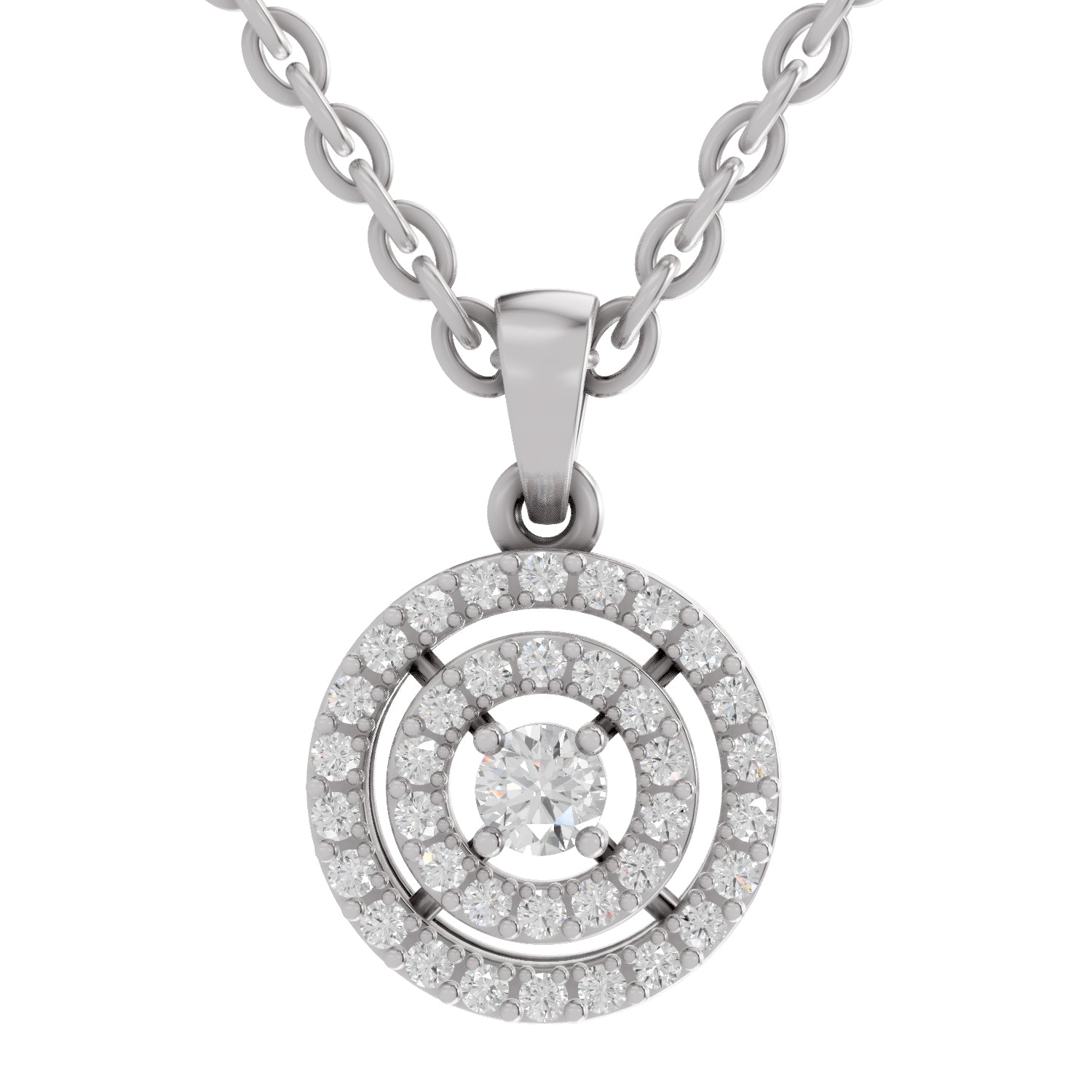 0.28 Ct Round Shape Double Halo Diamond Pendant | 14K White Gold