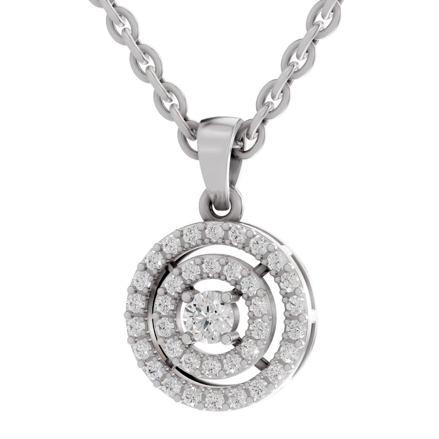 0.28 Ct Round Shape Double Halo Diamond Pendant | 14K White Gold