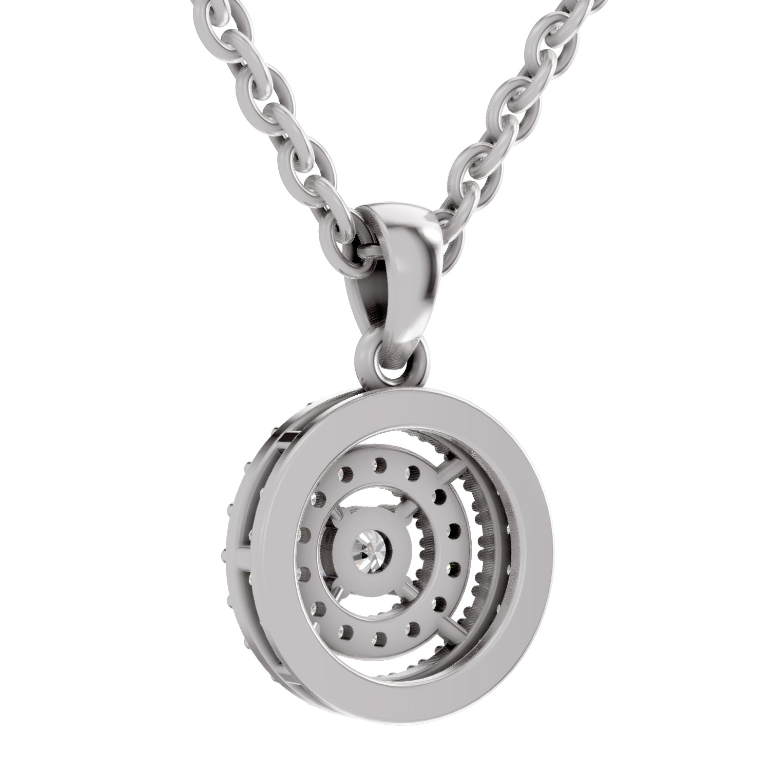 0.28 Ct Round Shape Double Halo Diamond Pendant | 14K White Gold