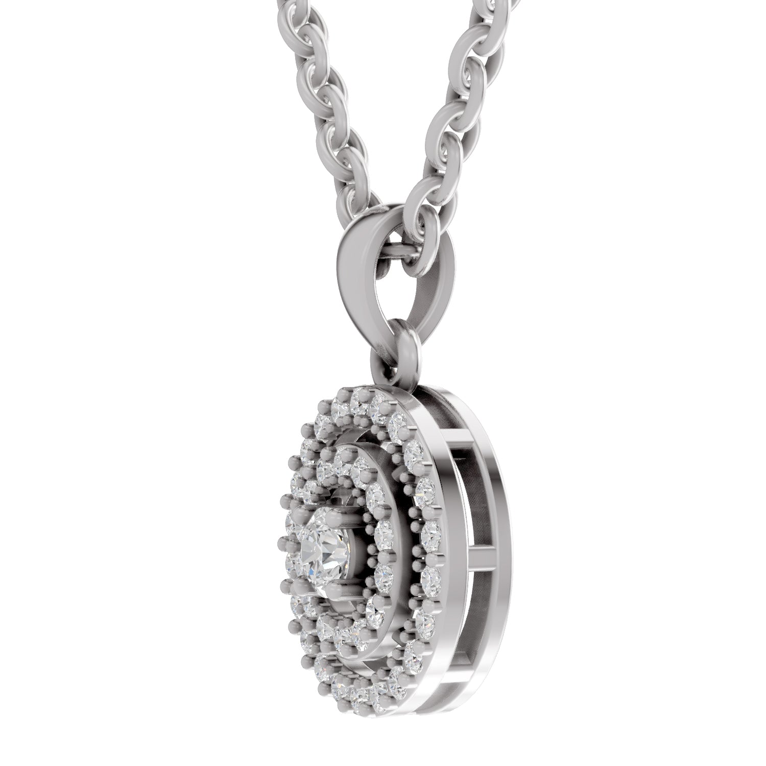 0.28 Ct Round Shape Double Halo Diamond Pendant | 14K White Gold