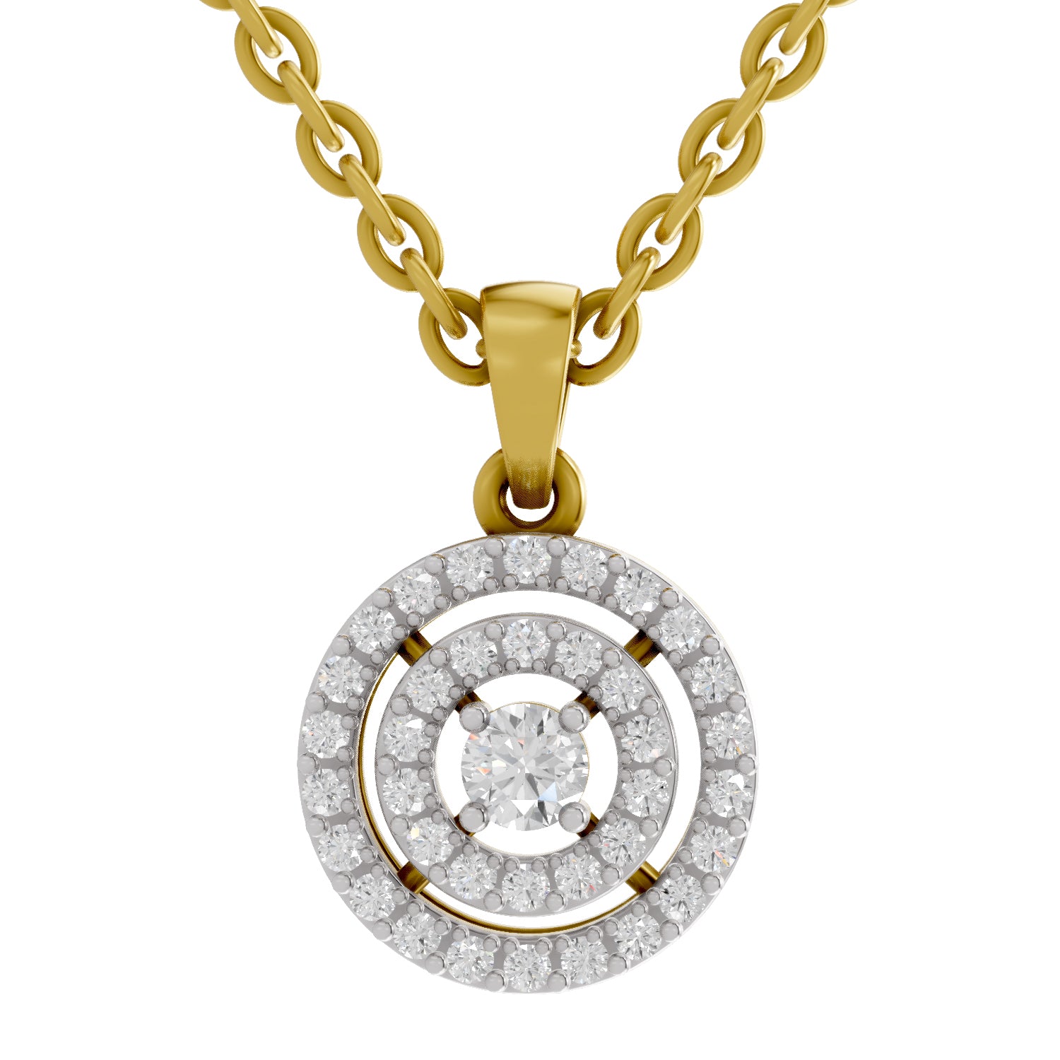 0.28 Ct Round Shape Double Halo Diamond Pendant | 14K Yellow Gold