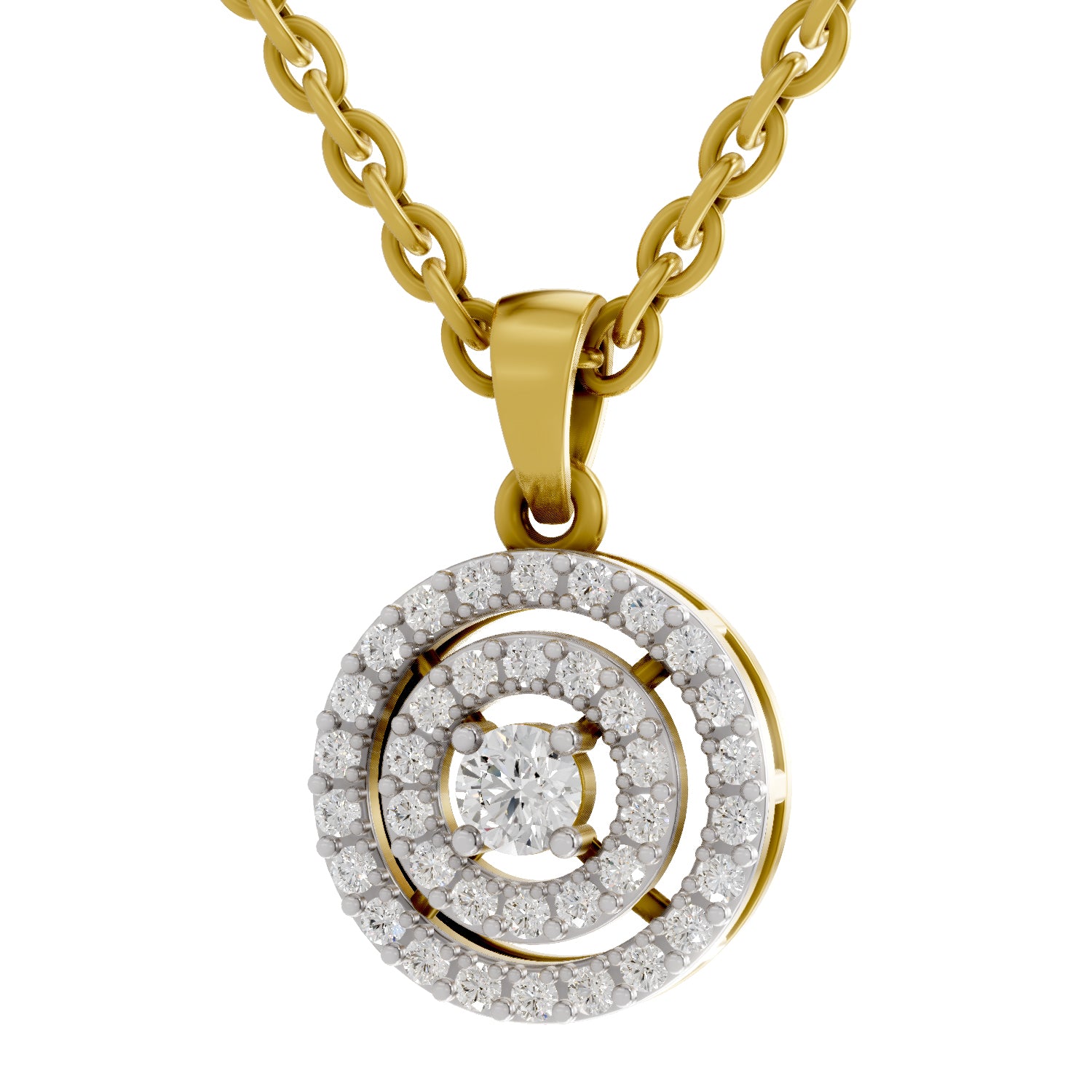 0.28 Ct Round Shape Double Halo Diamond Pendant | 14K Yellow Gold