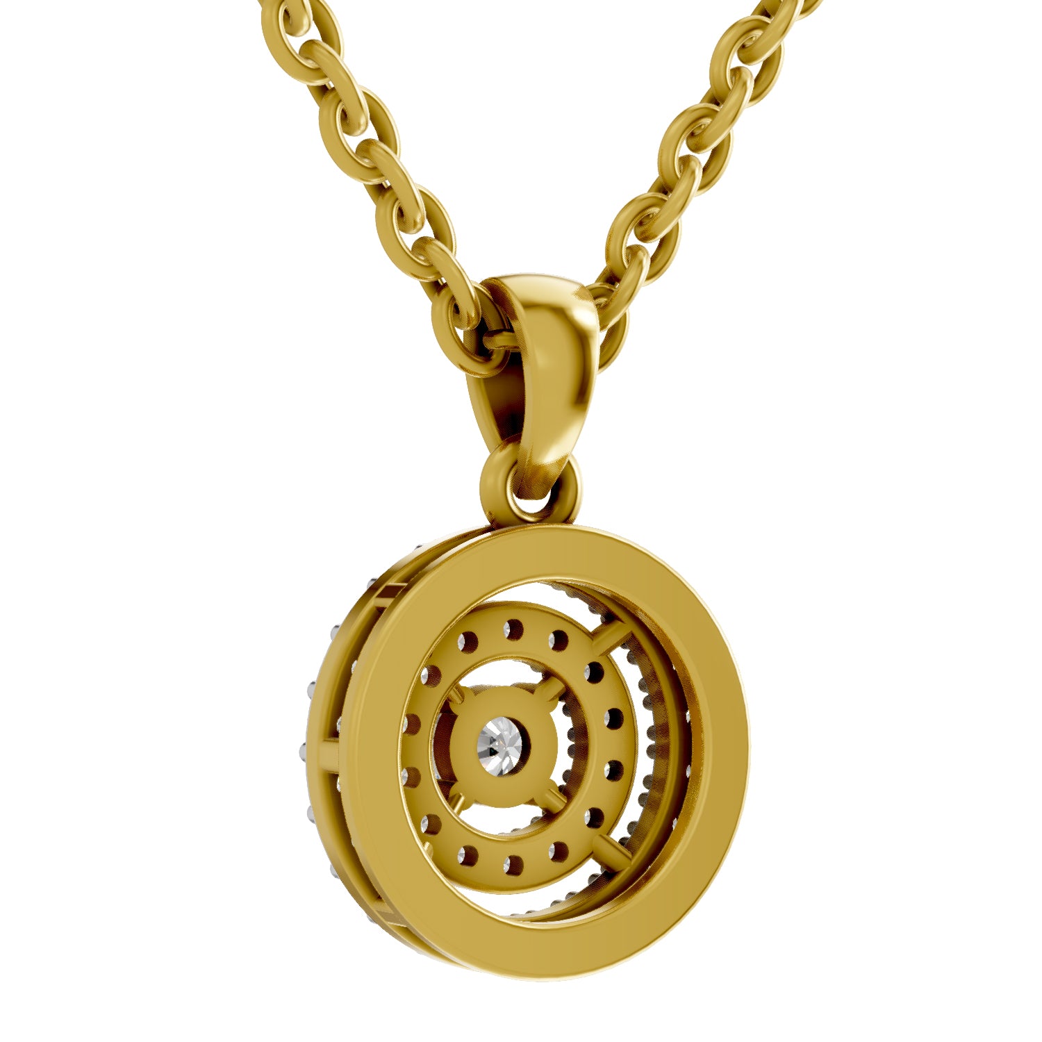 0.28 Ct Round Shape Double Halo Diamond Pendant | 14K Yellow Gold