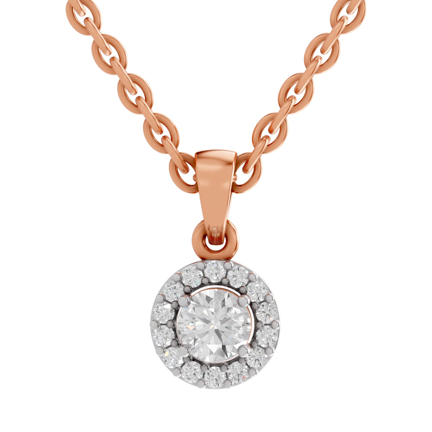 0.36 Ct Round Shape Halo Diamond Pendant | 14K Rose Gold