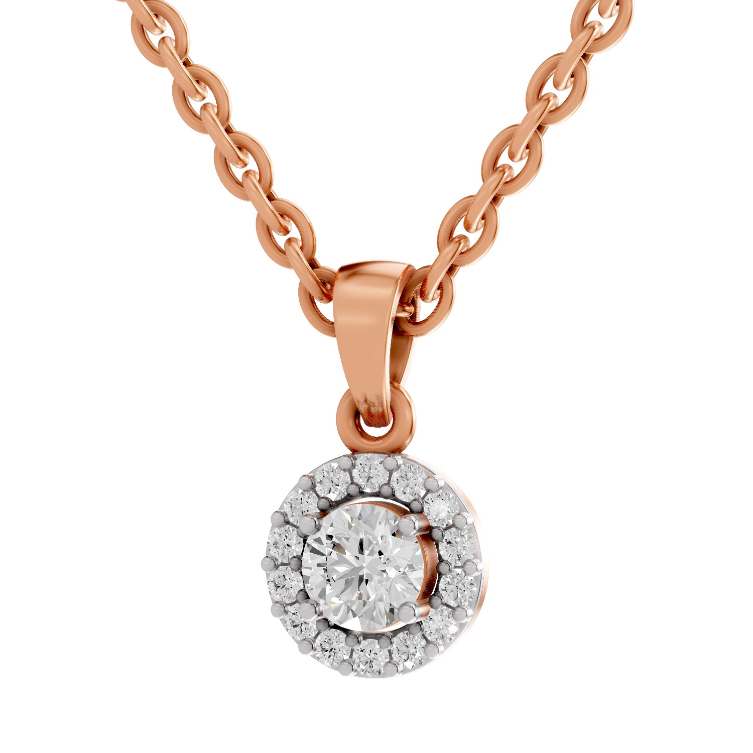 0.36 Ct Round Shape Halo Diamond Pendant | 14K Rose Gold