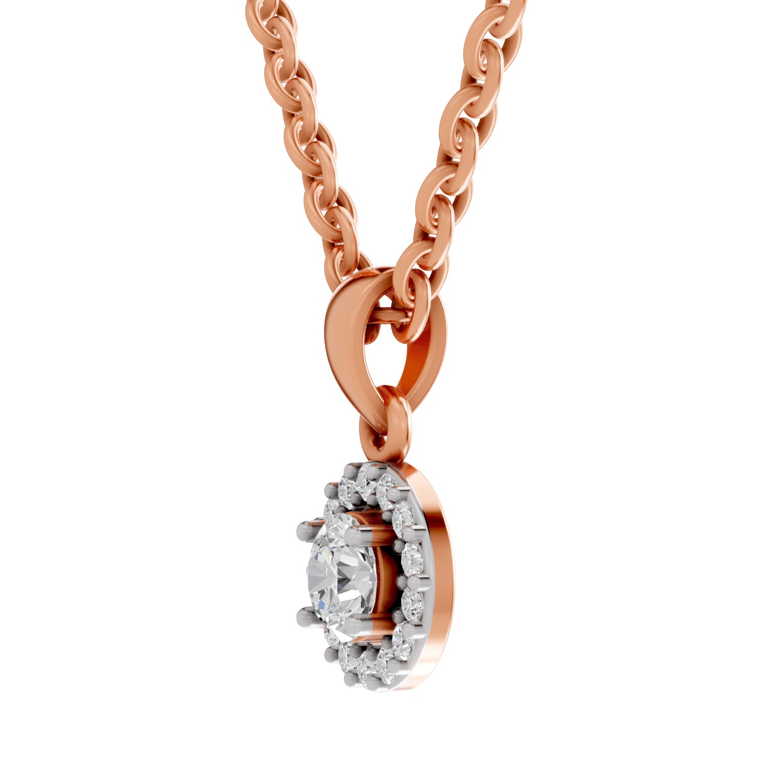 0.36 Ct Round Shape Halo Diamond Pendant | 14K Rose Gold