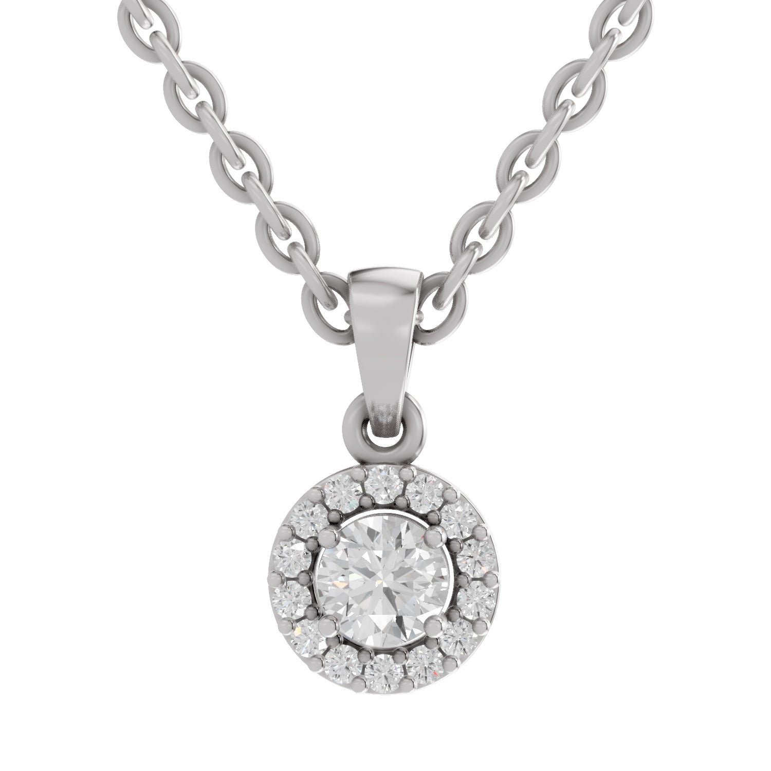 0.36 Ct Round Shape Halo Diamond Pendant | 14K White Gold