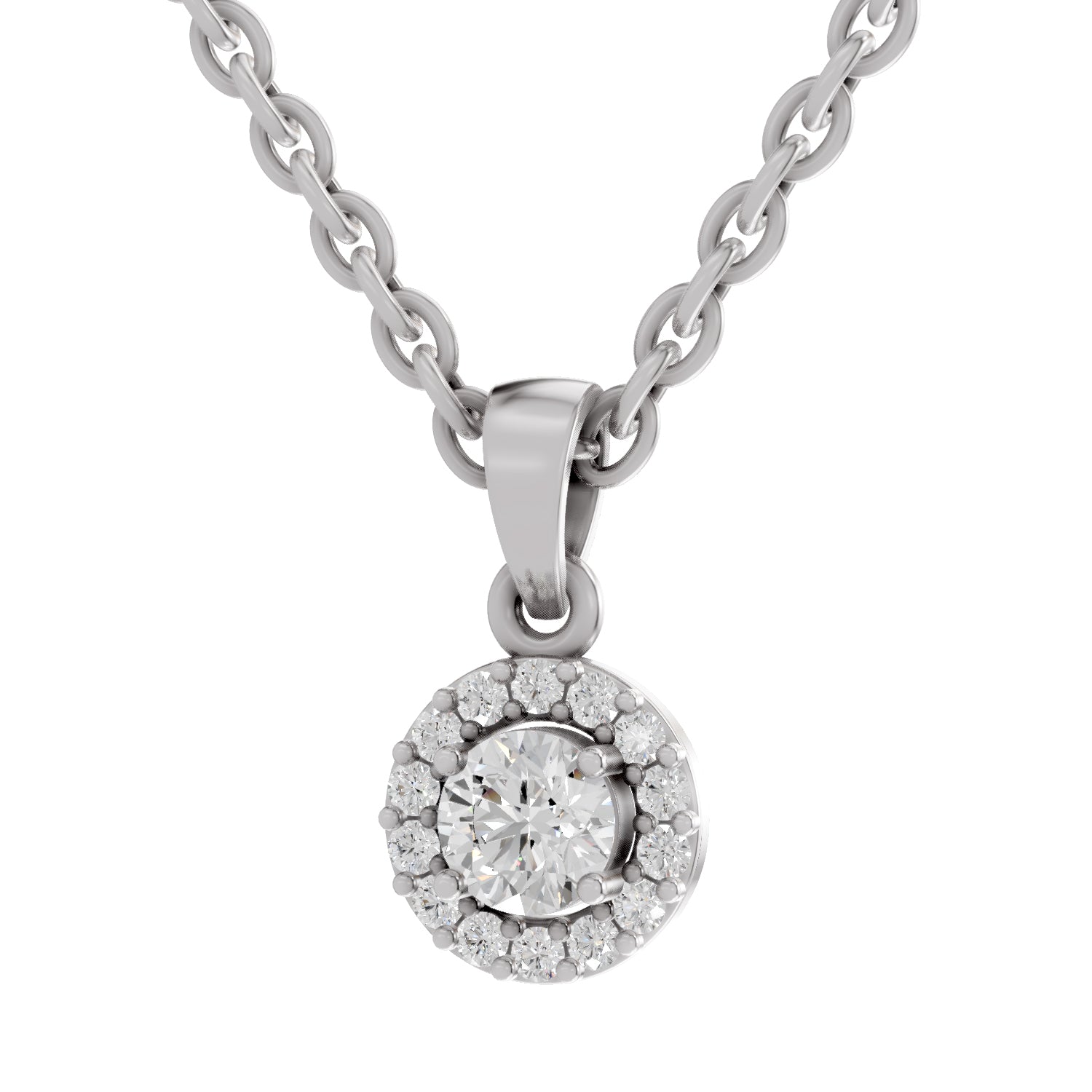 0.36 Ct Round Shape Halo Diamond Pendant | 14K White Gold