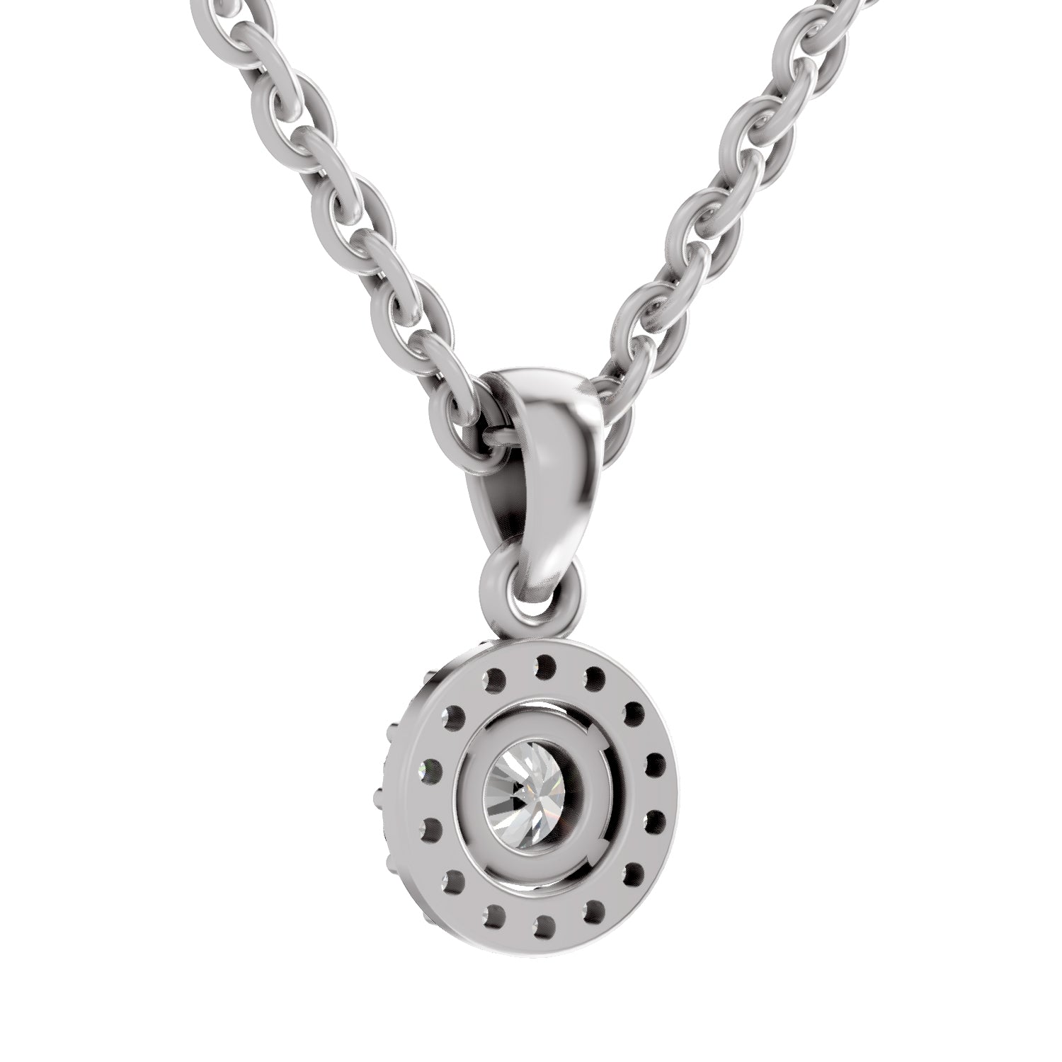 0.36 Ct Round Shape Halo Diamond Pendant | 14K White Gold
