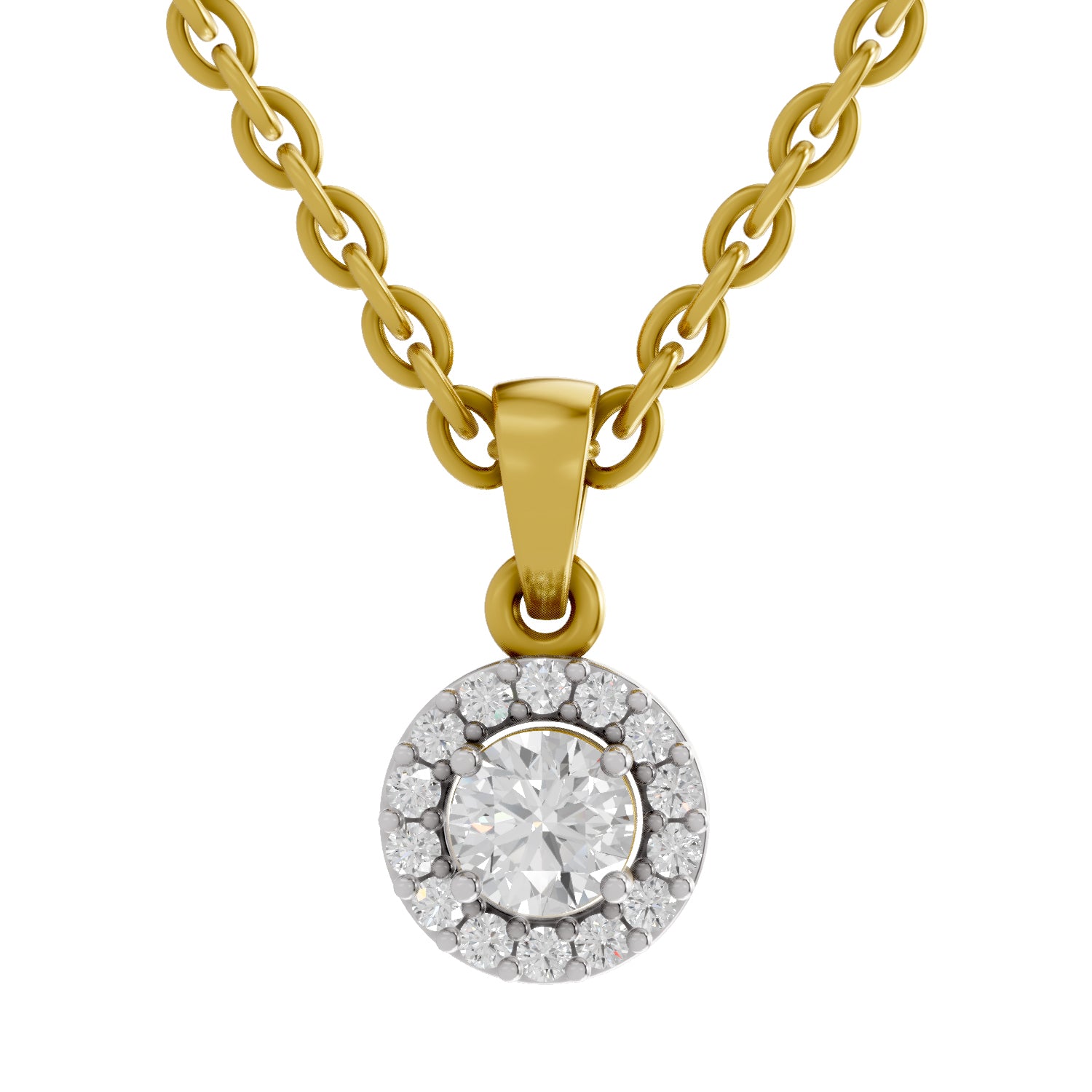 0.36 Ct Round Shape Halo Diamond Pendant | 14K Yellow Gold