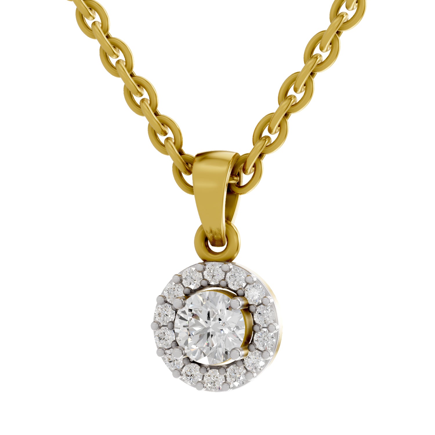 0.36 Ct Round Shape Halo Diamond Pendant | 14K Yellow Gold