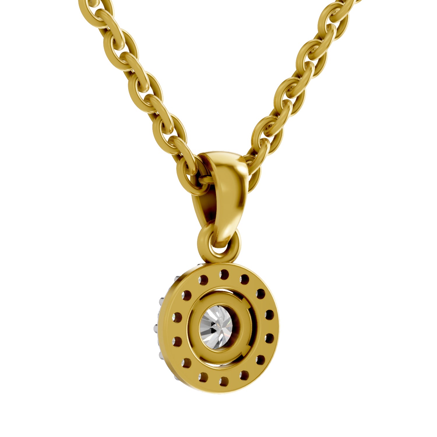 0.36 Ct Round Shape Halo Diamond Pendant | 14K Yellow Gold
