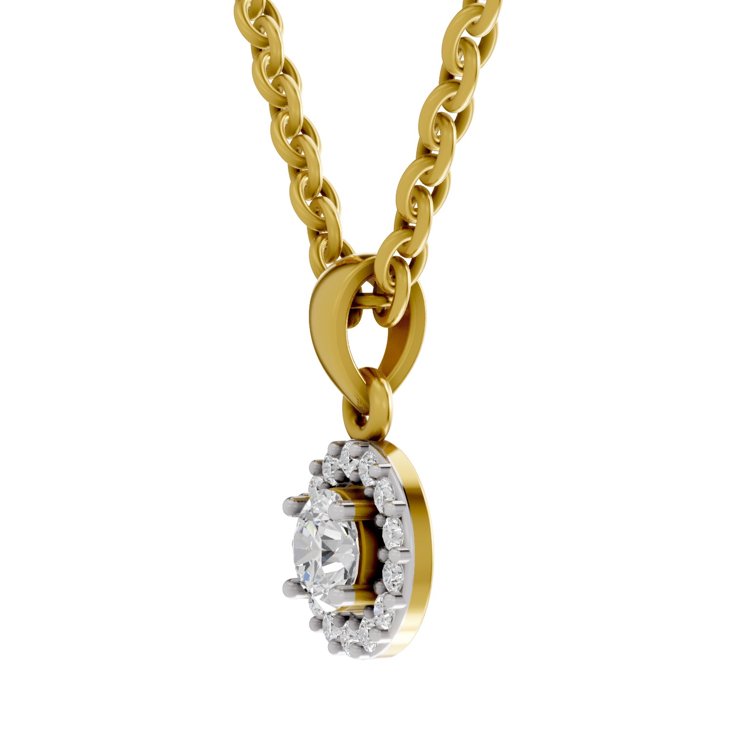 0.36 Ct Round Shape Halo Diamond Pendant | 14K Yellow Gold