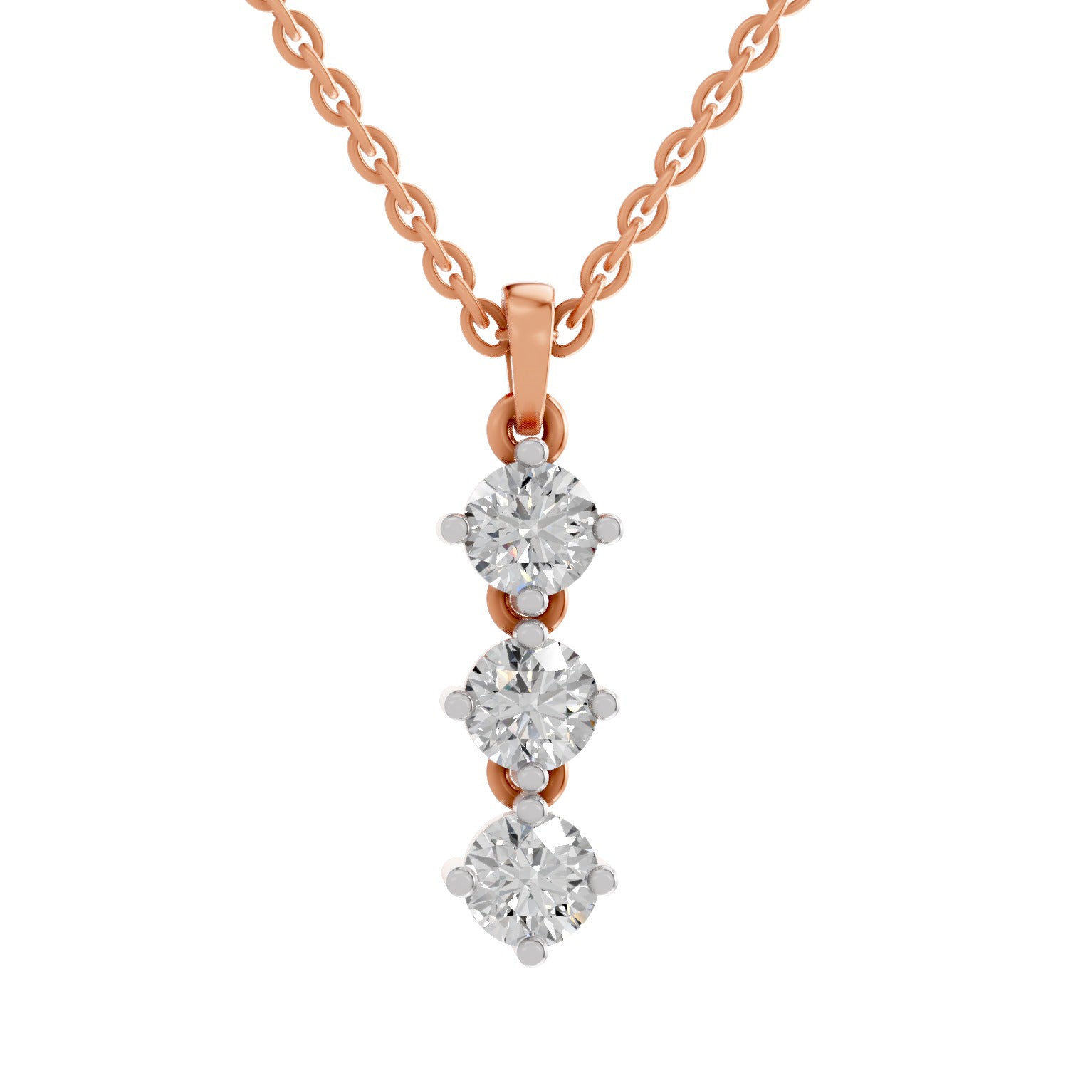 1.14 Ct Round Shape 3 Stone Diamond Pendant | 14K Rose Gold