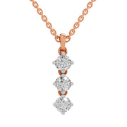 1.14 Ct Round Shape 3 Stone Diamond Pendant | 14K Rose Gold