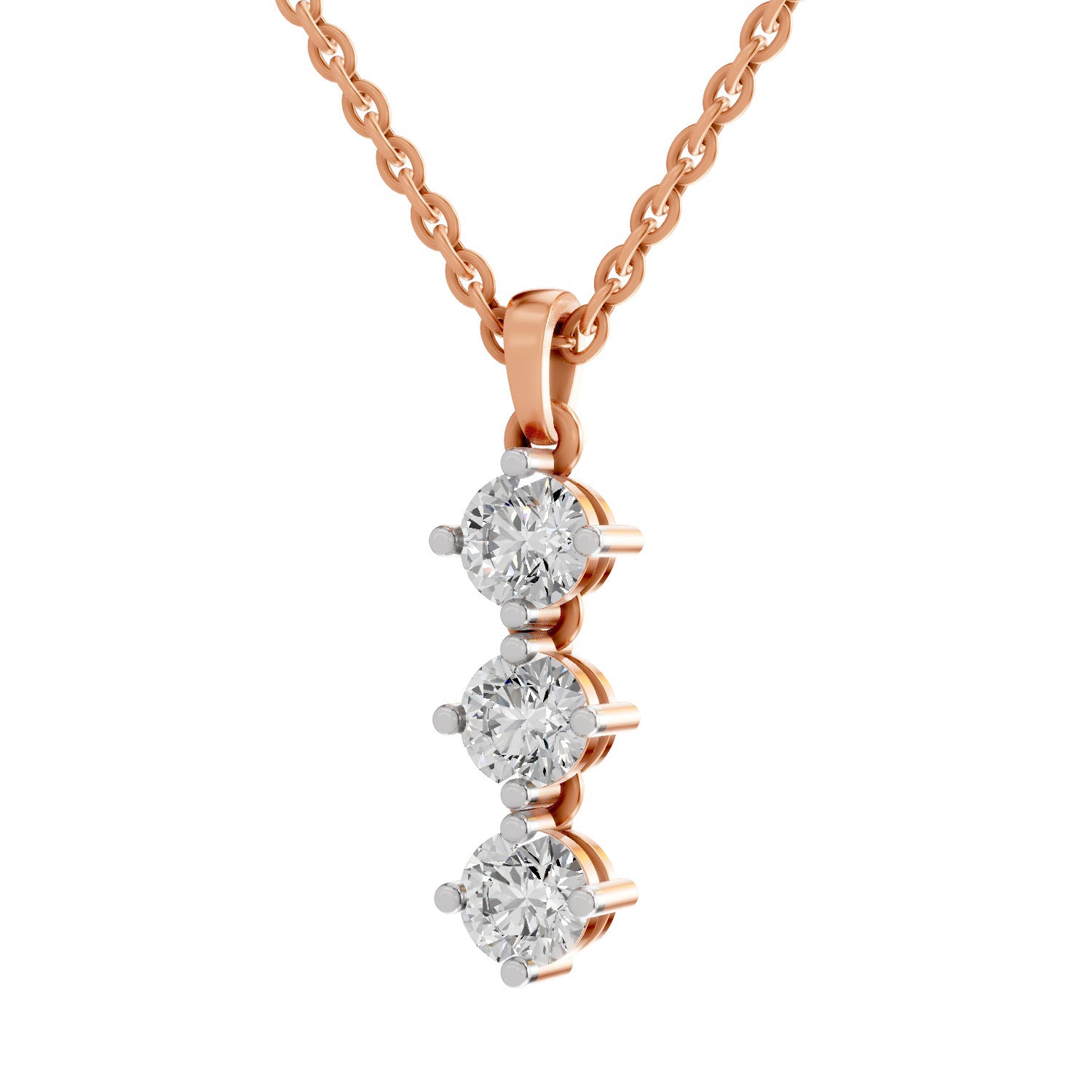 1.14 Ct Round Shape 3 Stone Diamond Pendant | 14K Rose Gold